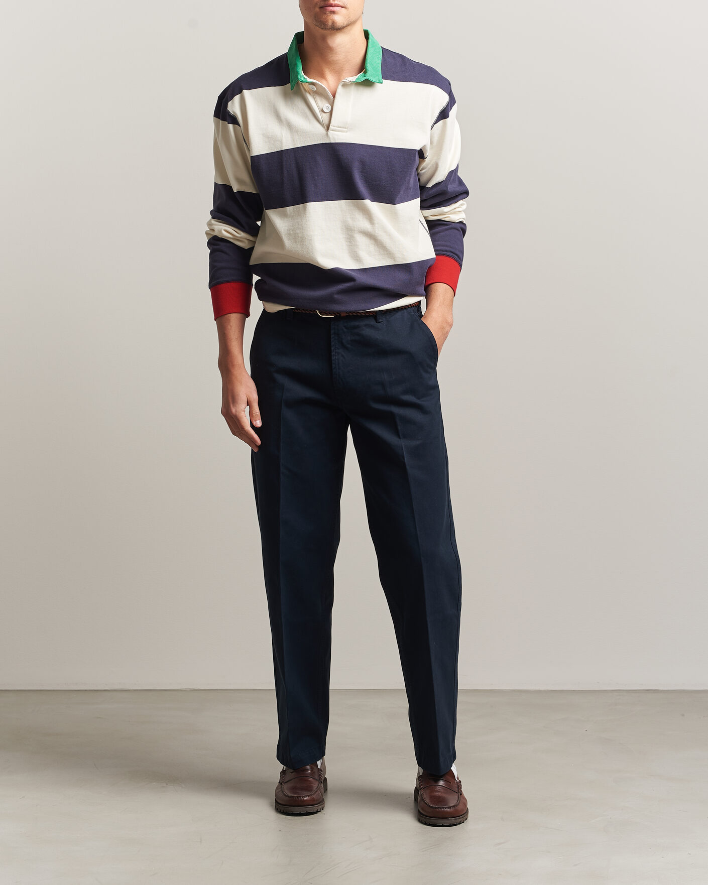 Herre |  | Drake's | Peached Flat Front Cotton Chino Navy