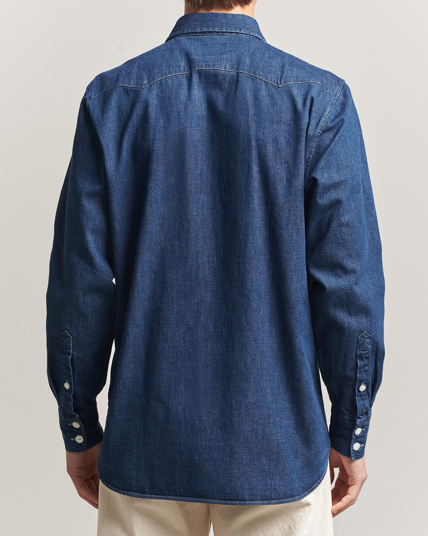 Herre | Skjorter | Drake's | Light Denim Western Shirt Stone Wash