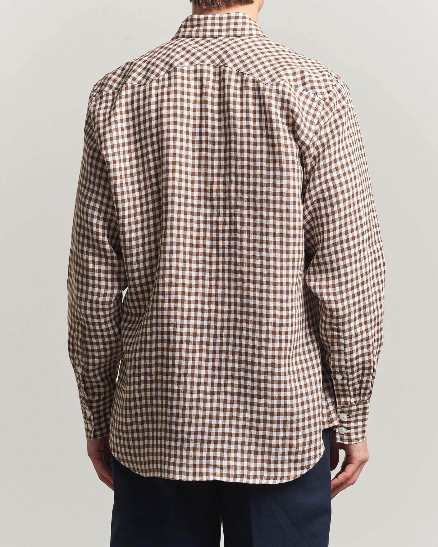 Herre | Skjorter | Drake's | Linen Gingham Western Shirt Brown/White
