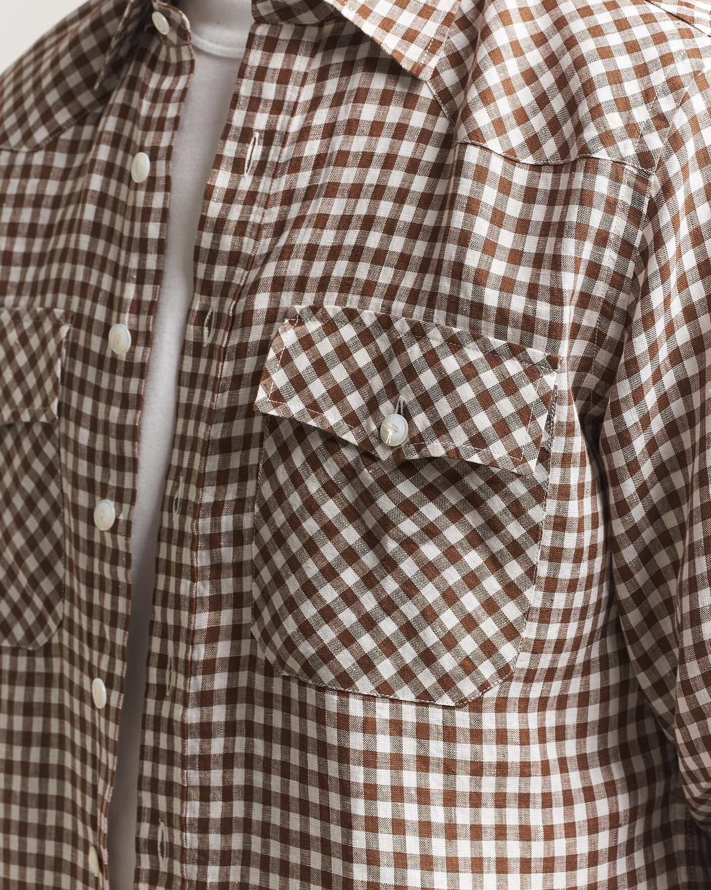 Herre | Skjorter | Drake's | Linen Gingham Western Shirt Brown/White