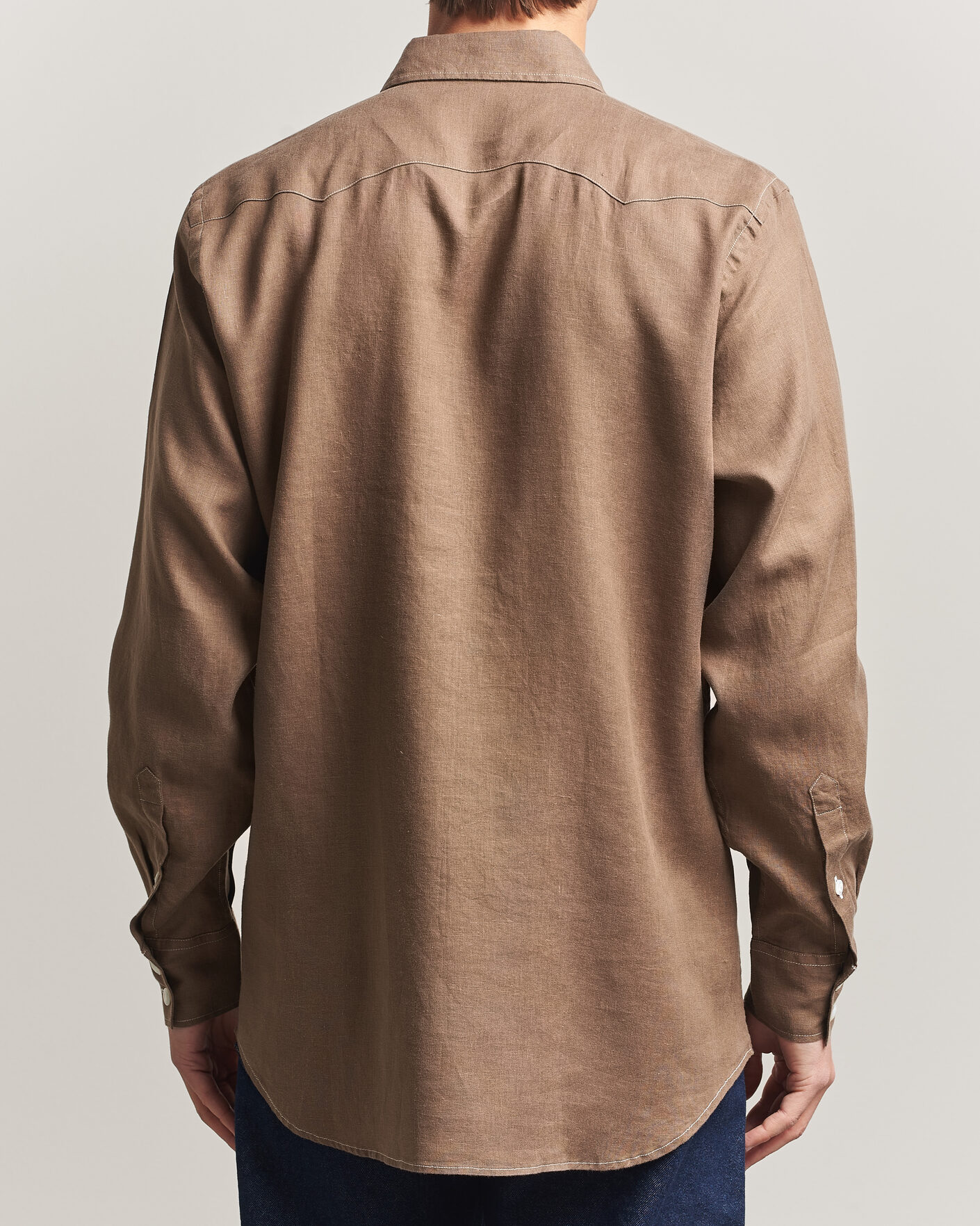 Herre | Skjorter | Drake's | Solid Linen Western Shirt Brown