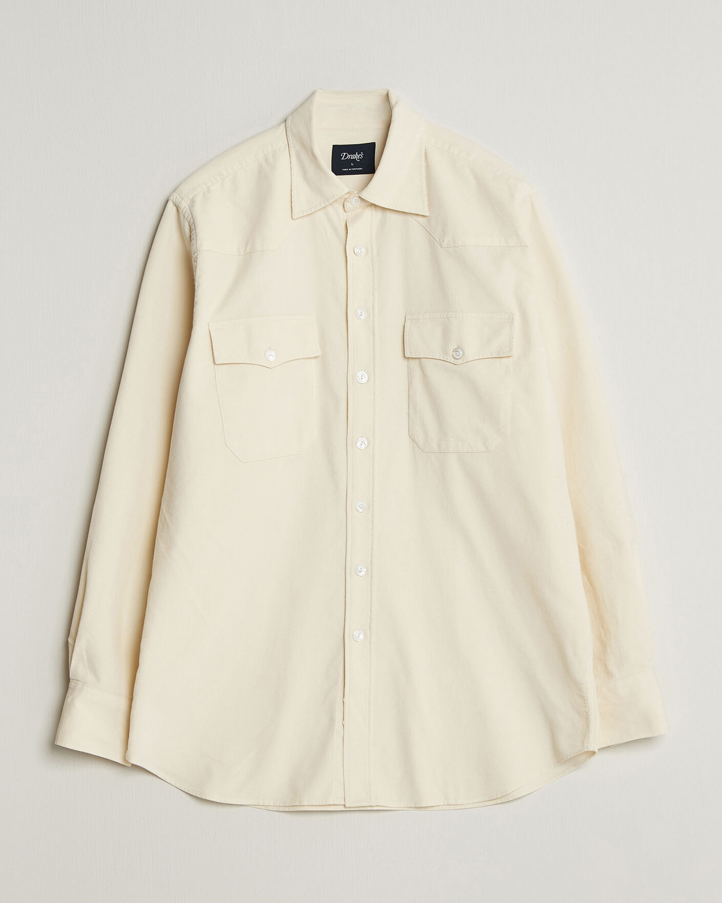 Herre | Skjorter | Drake's | Needlecord Western Shirt White