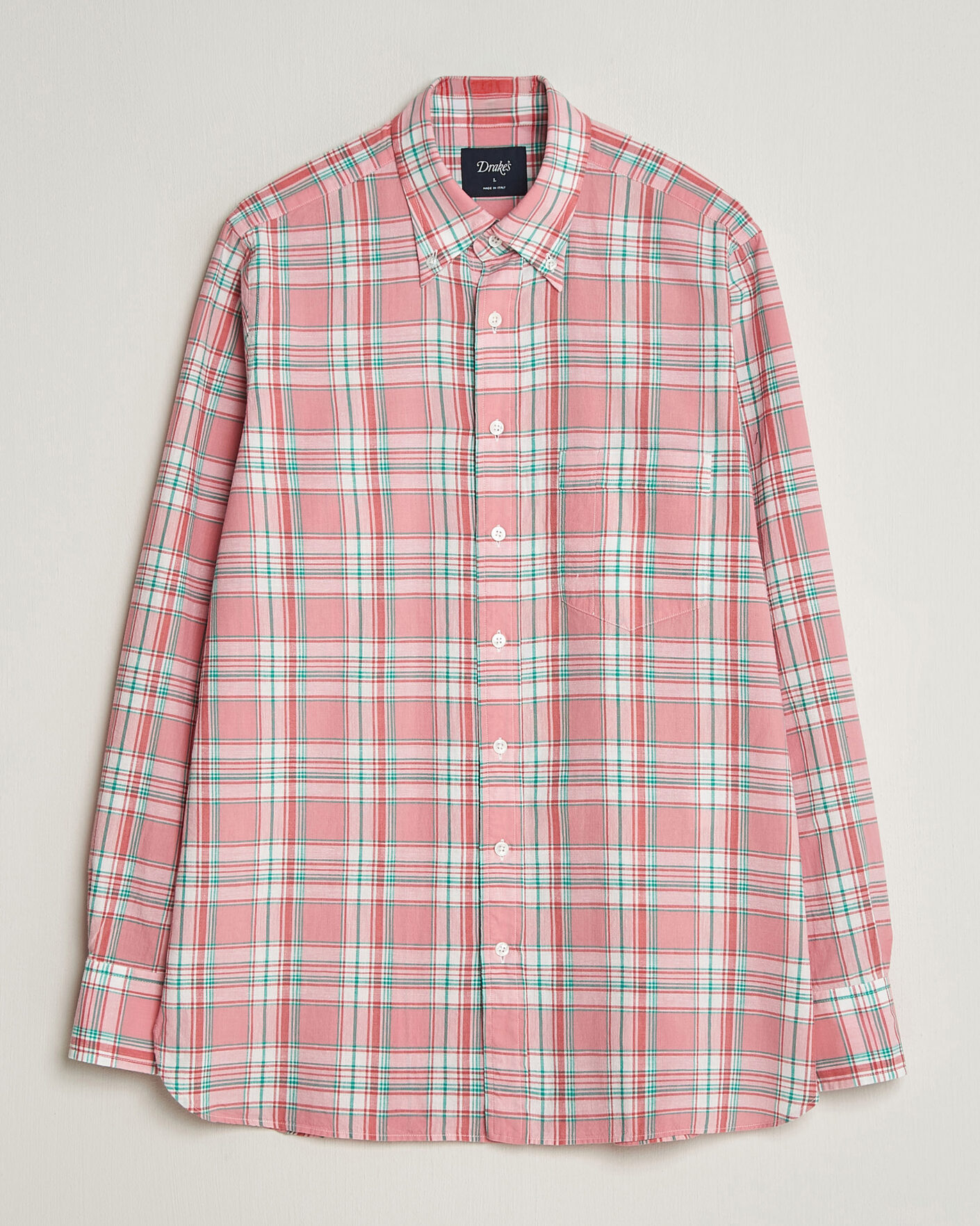 Herre | Skjorter | Drake's | Madrass Checked Button Down Shirt Pink