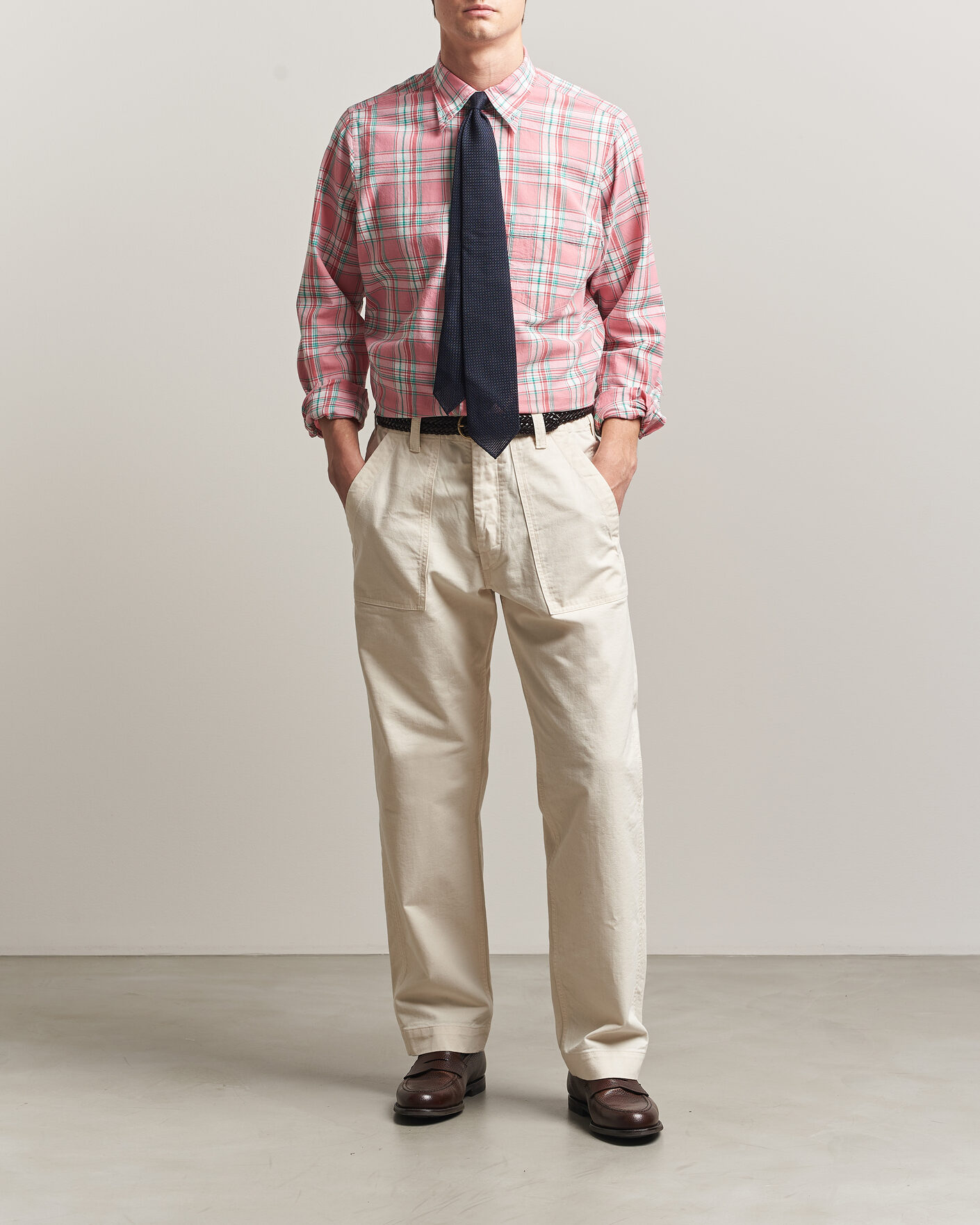 Herre | Skjorter | Drake's | Madrass Checked Button Down Shirt Pink
