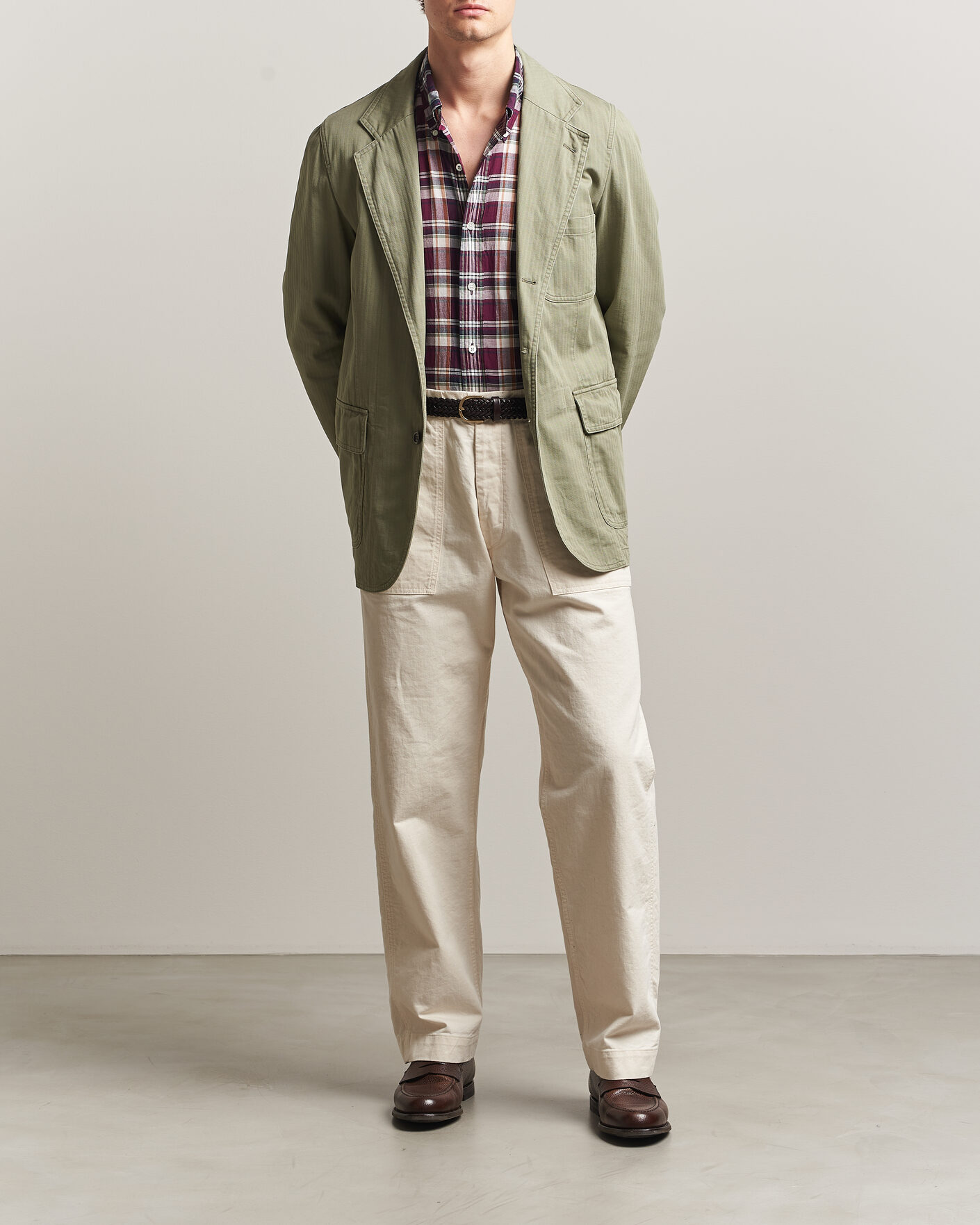 Herre | Dressjakker | Drake's | MKI Herringbone Games Blazer Olive