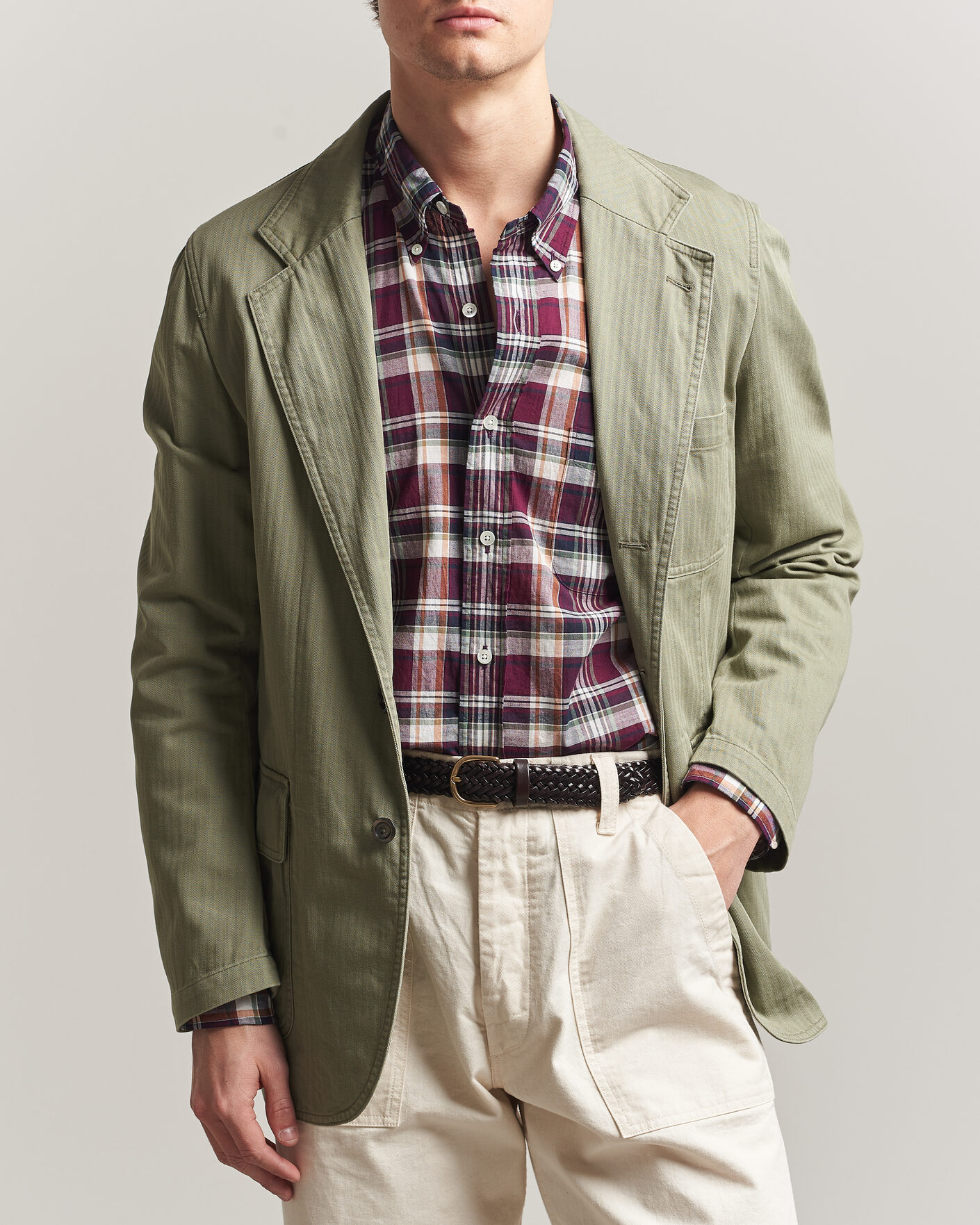 Herre | Dressjakker | Drake's | MKI Herringbone Games Blazer Olive