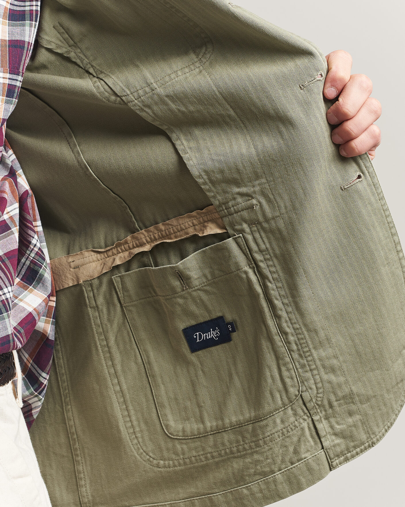 Herre | Dressjakker | Drake's | MKI Herringbone Games Blazer Olive