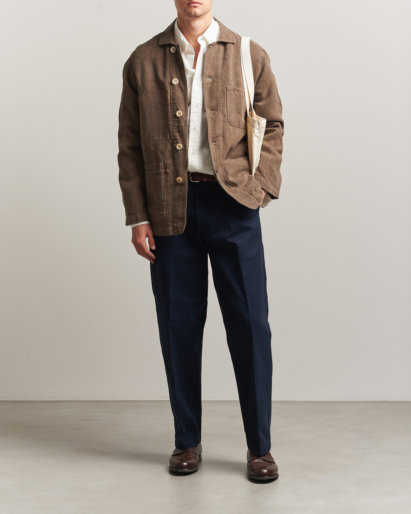 Herre | Jakker | Drake's | Heavy Linen Chore Jacket Brown