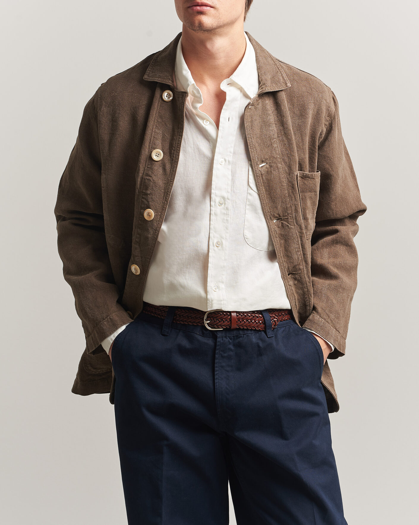 Herre | Jakker | Drake's | Heavy Linen Chore Jacket Brown
