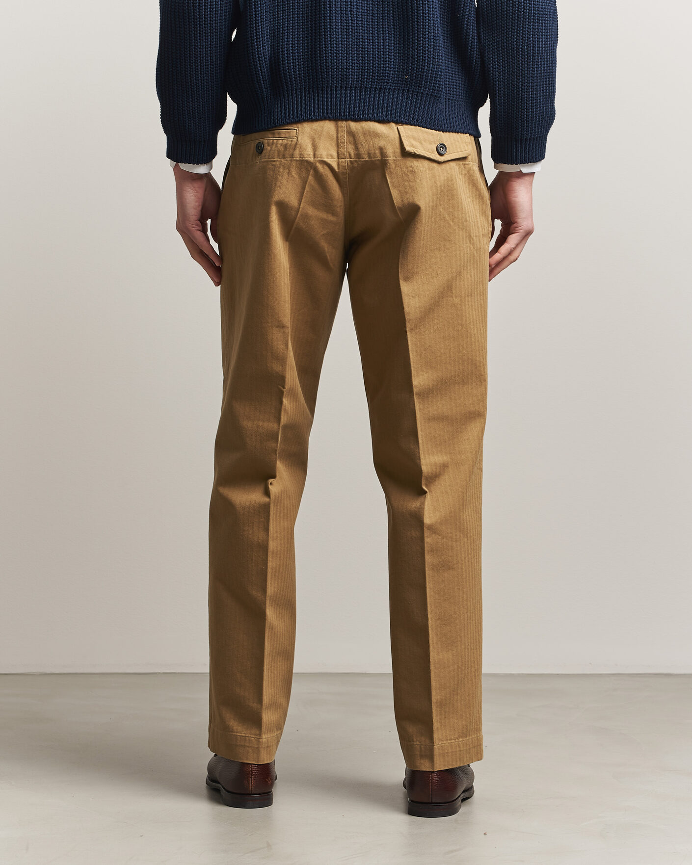 Herre | Bukser | Drake's | Herringbone Wide Leg Chino Khaki