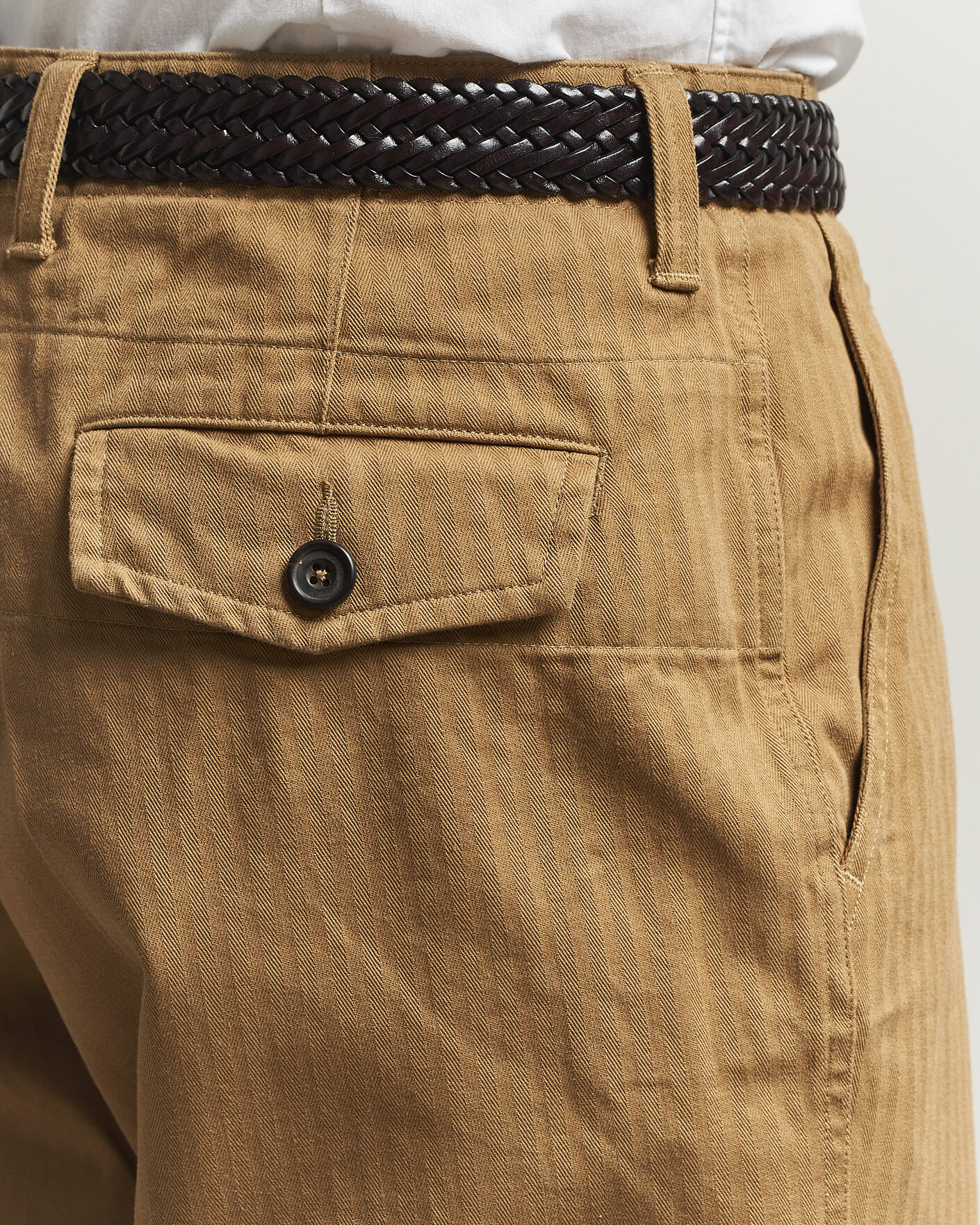 Herre | Bukser | Drake's | Herringbone Wide Leg Chino Khaki