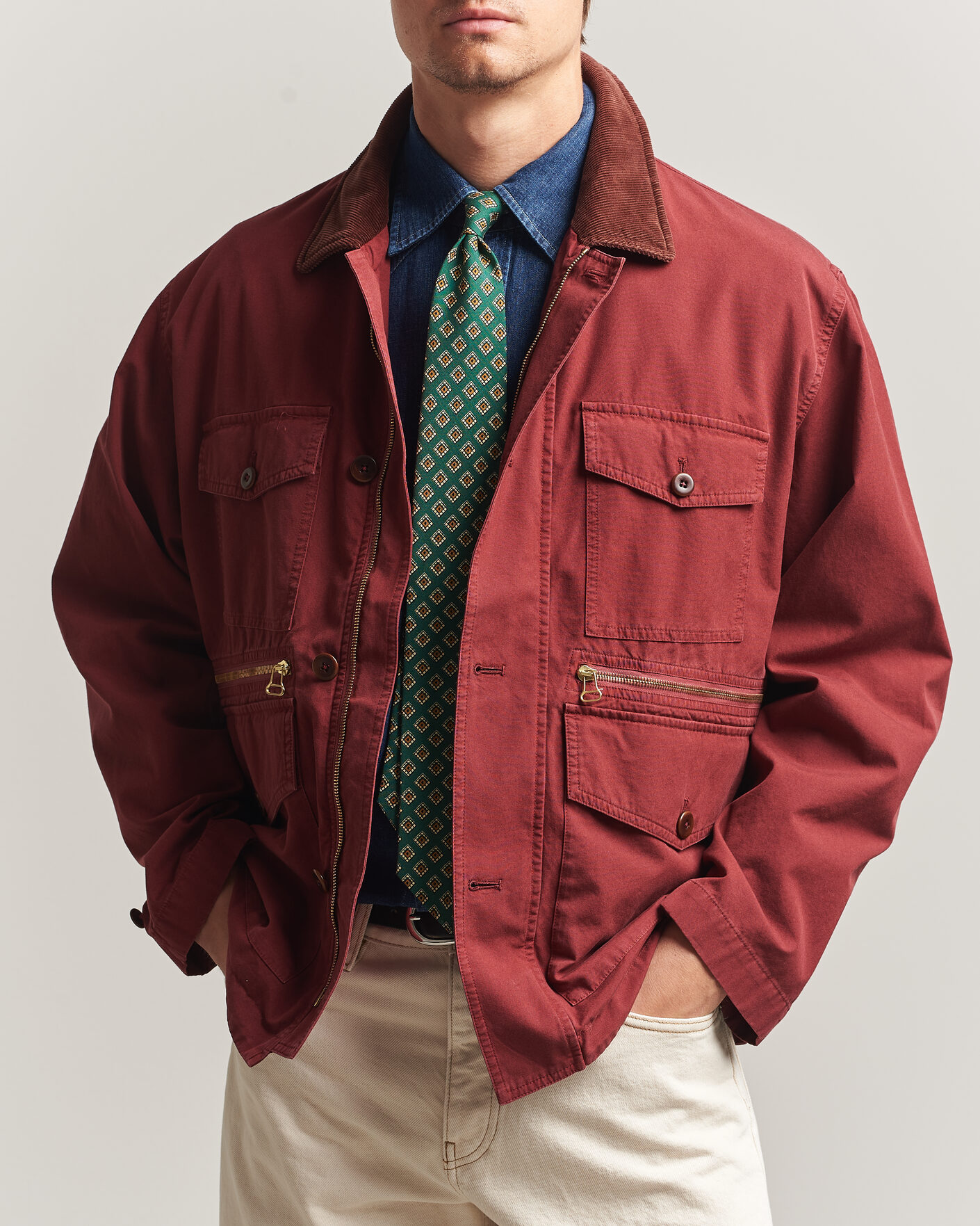Herre | Jakker | Drake's | Hiking Jacket Washed Red