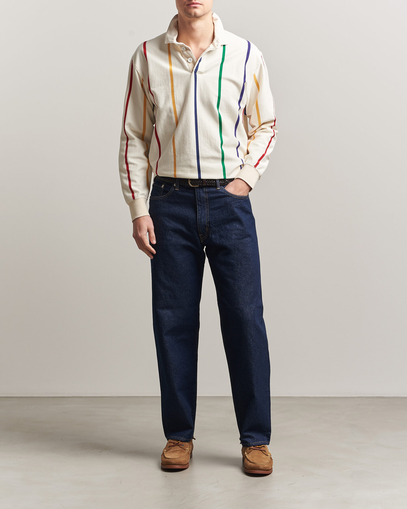 Herre | Gensere | Drake's | Colourful Vertical Stripe Rugby White