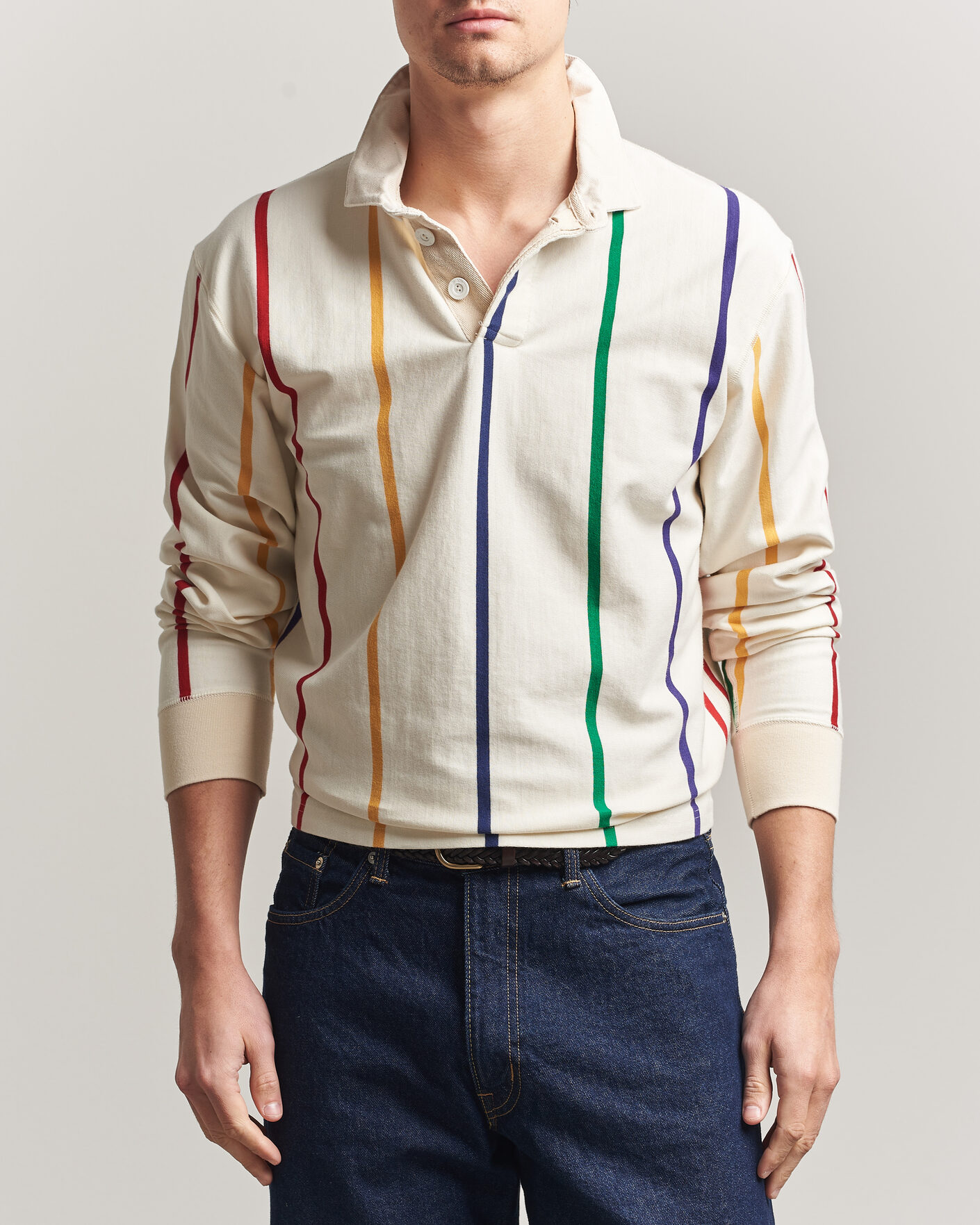 Herre | Gensere | Drake's | Colourful Vertical Stripe Rugby White