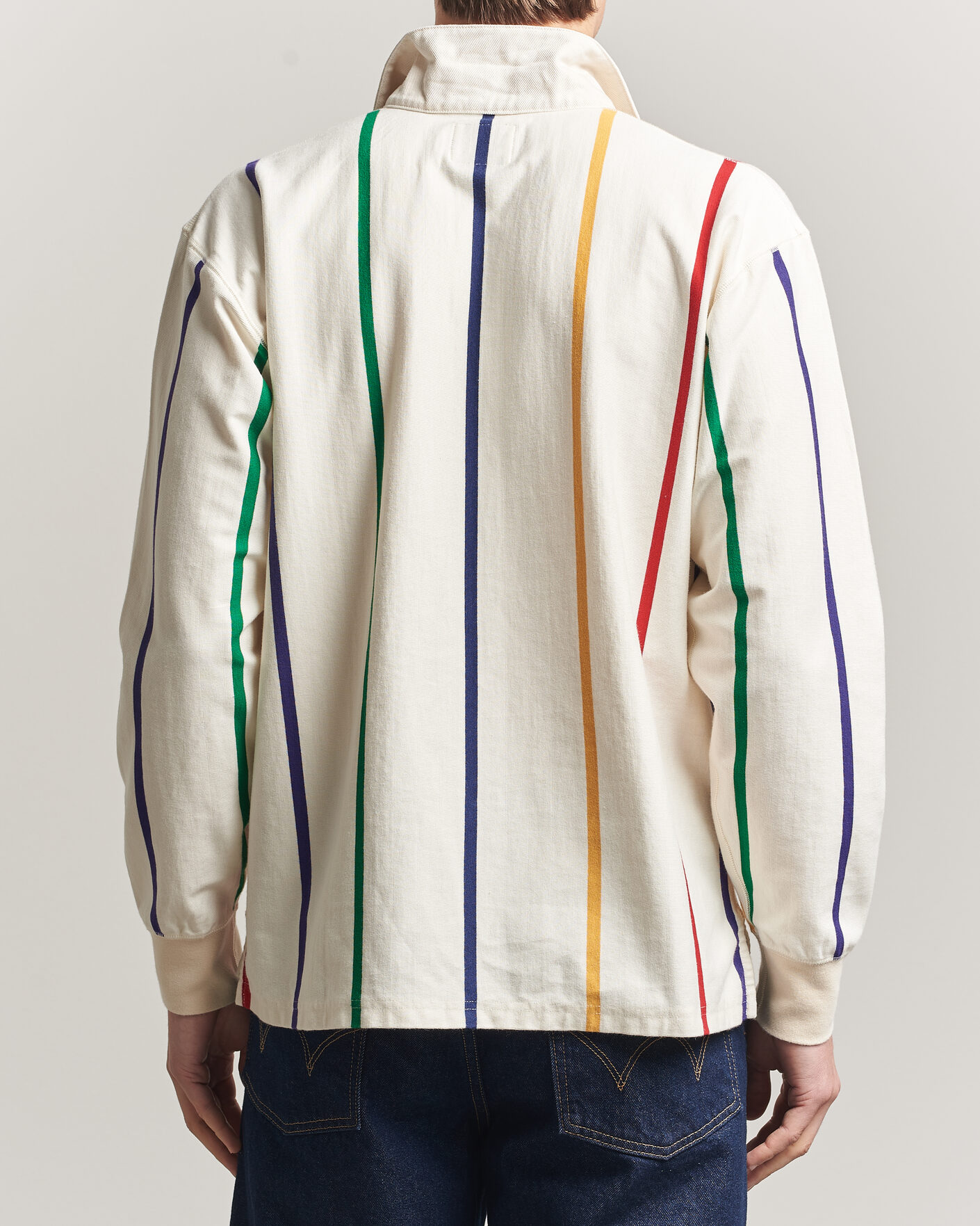 Herre | Gensere | Drake's | Colourful Vertical Stripe Rugby White