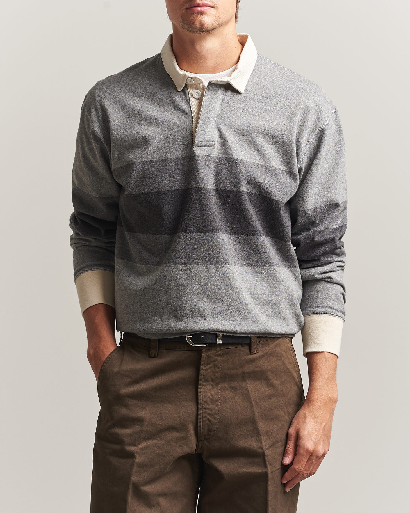 Herre | Gensere | Drake's | Melange Stripe Rugby Grey