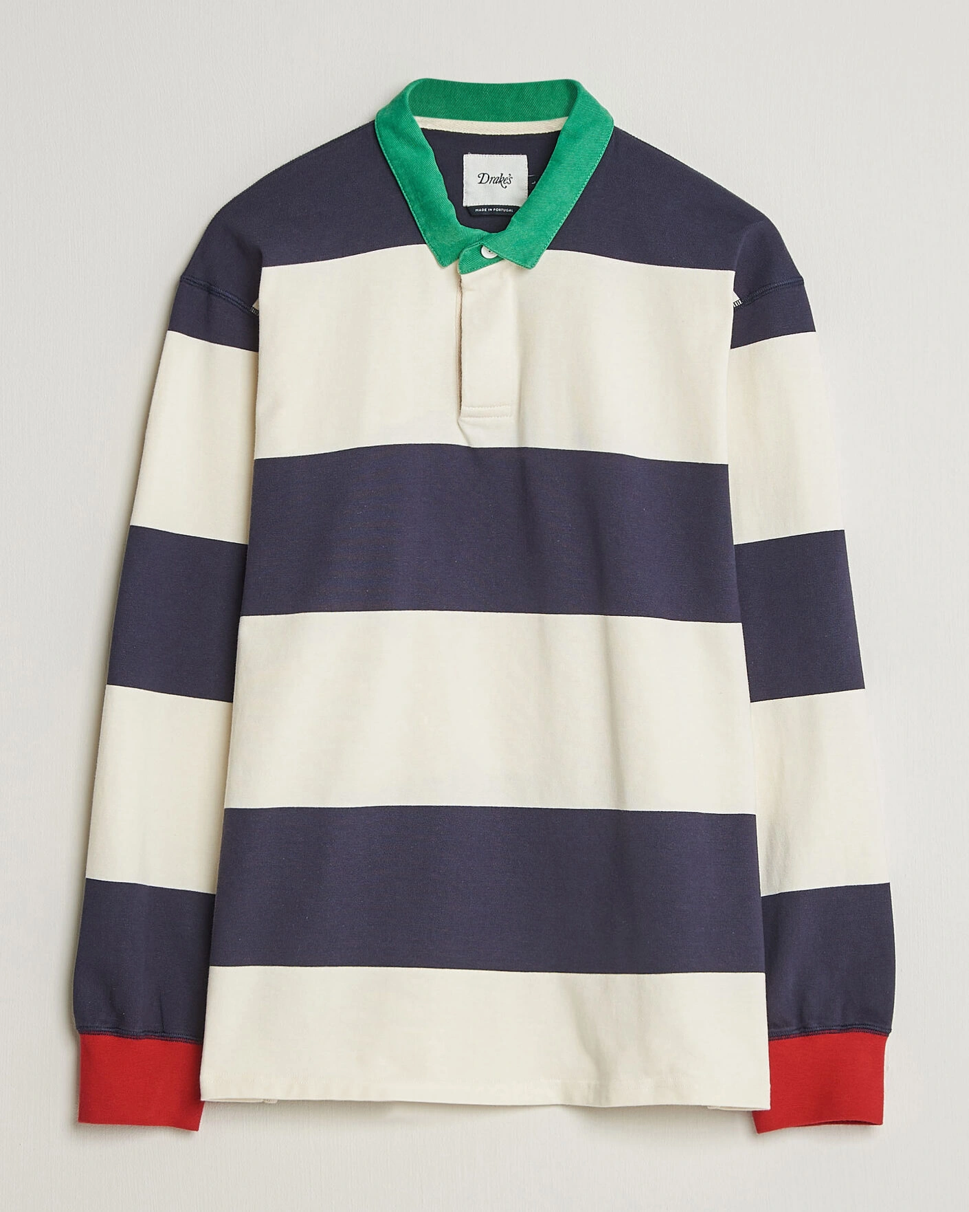 Herre | Gensere | Drake's | Dual Block Stripe Rugby Whie/Navy