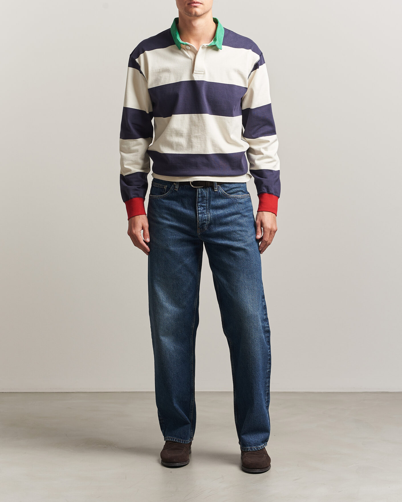 Herre | Gensere | Drake's | Dual Block Stripe Rugby Whie/Navy