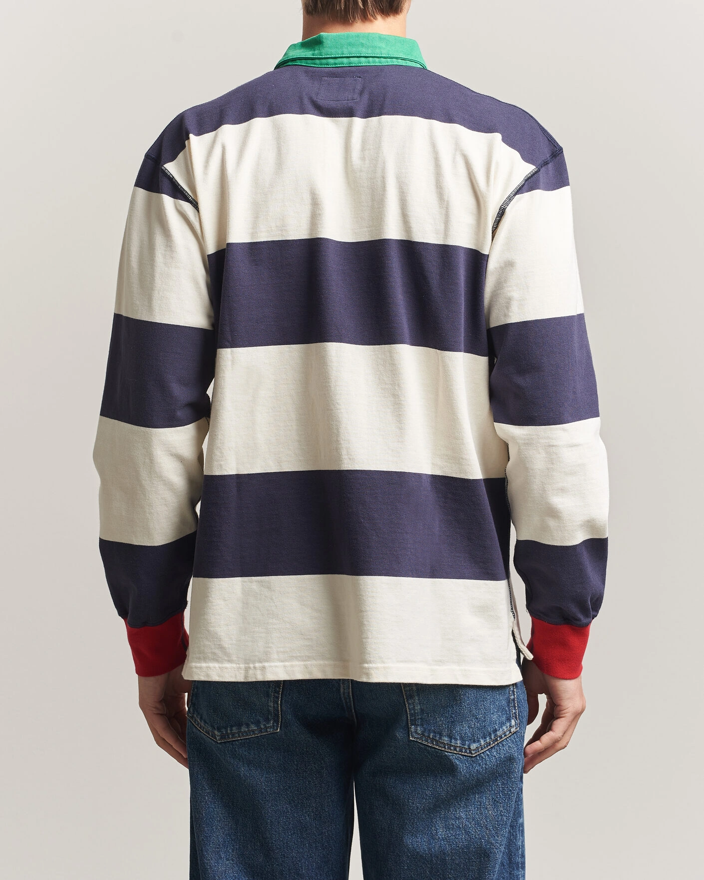 Herre | Gensere | Drake's | Dual Block Stripe Rugby Whie/Navy