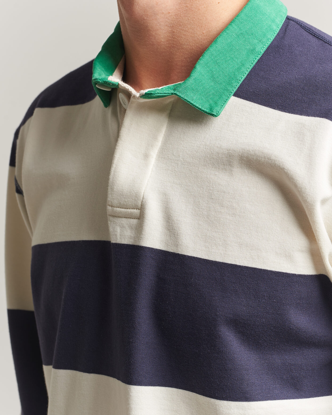 Herre | Gensere | Drake's | Dual Block Stripe Rugby Whie/Navy