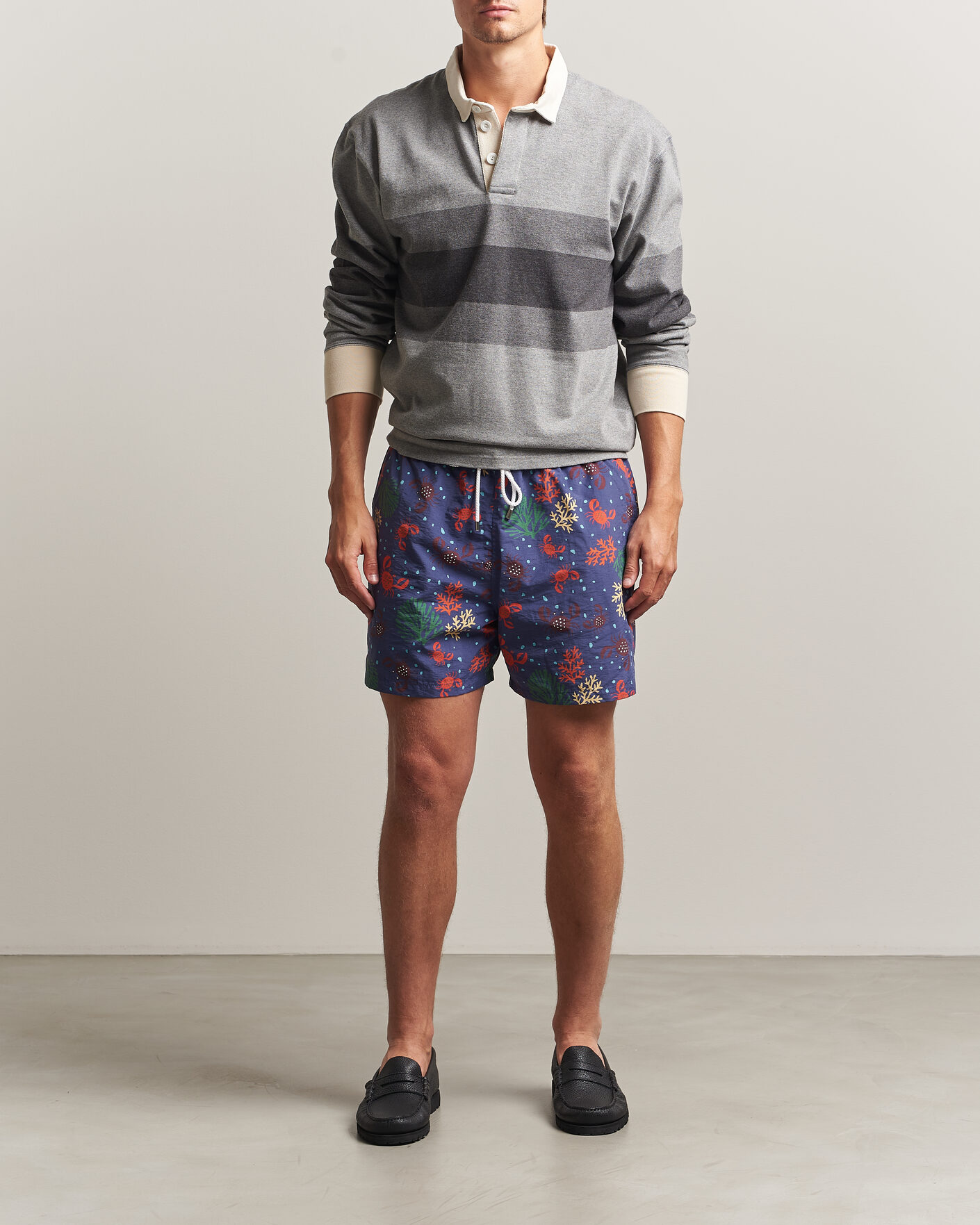 Herre | Badeshorts | Drake's | Crabs Drawstring Swimshorts Blue