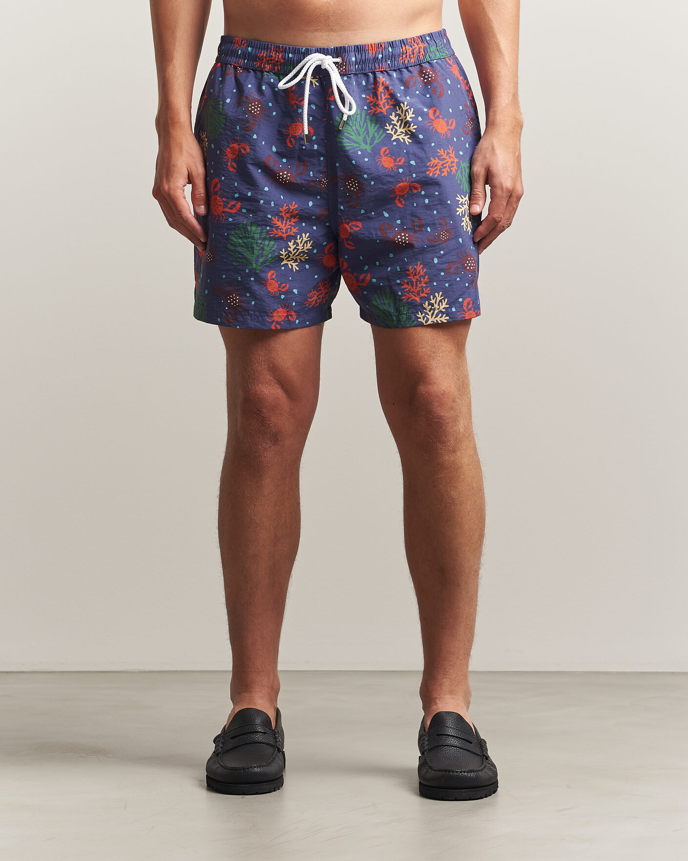 Herre | Badeshorts | Drake's | Crabs Drawstring Swimshorts Blue