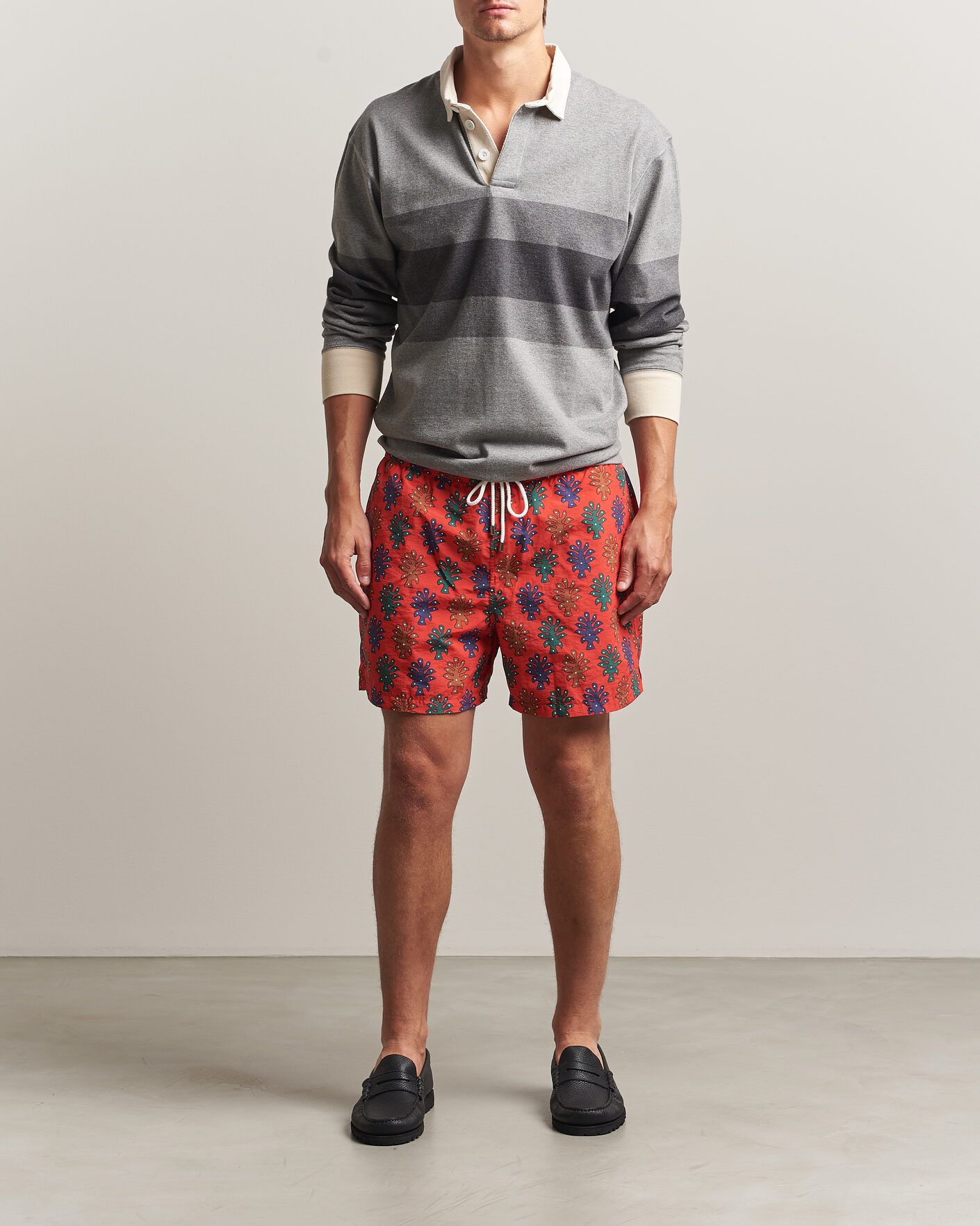 Herre | Badeshorts | Drake's | Trees Drawstring Swimshorts Tomato