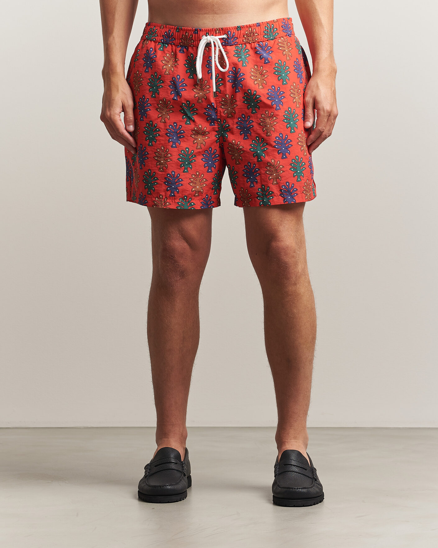 Herre | Badeshorts | Drake's | Trees Drawstring Swimshorts Tomato