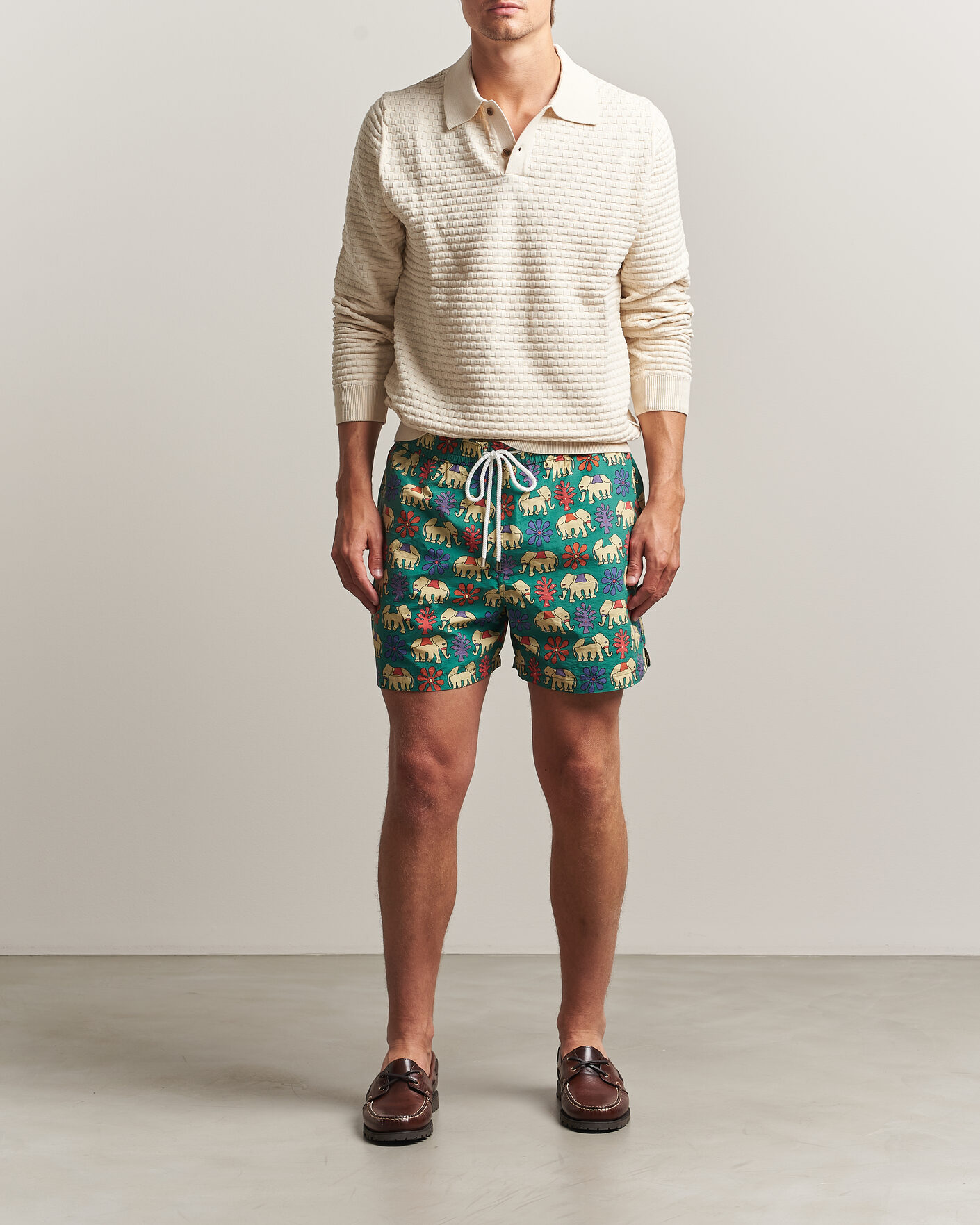 Herre | Badeshorts | Drake's | Elephants Drawstring Swimshorts Green