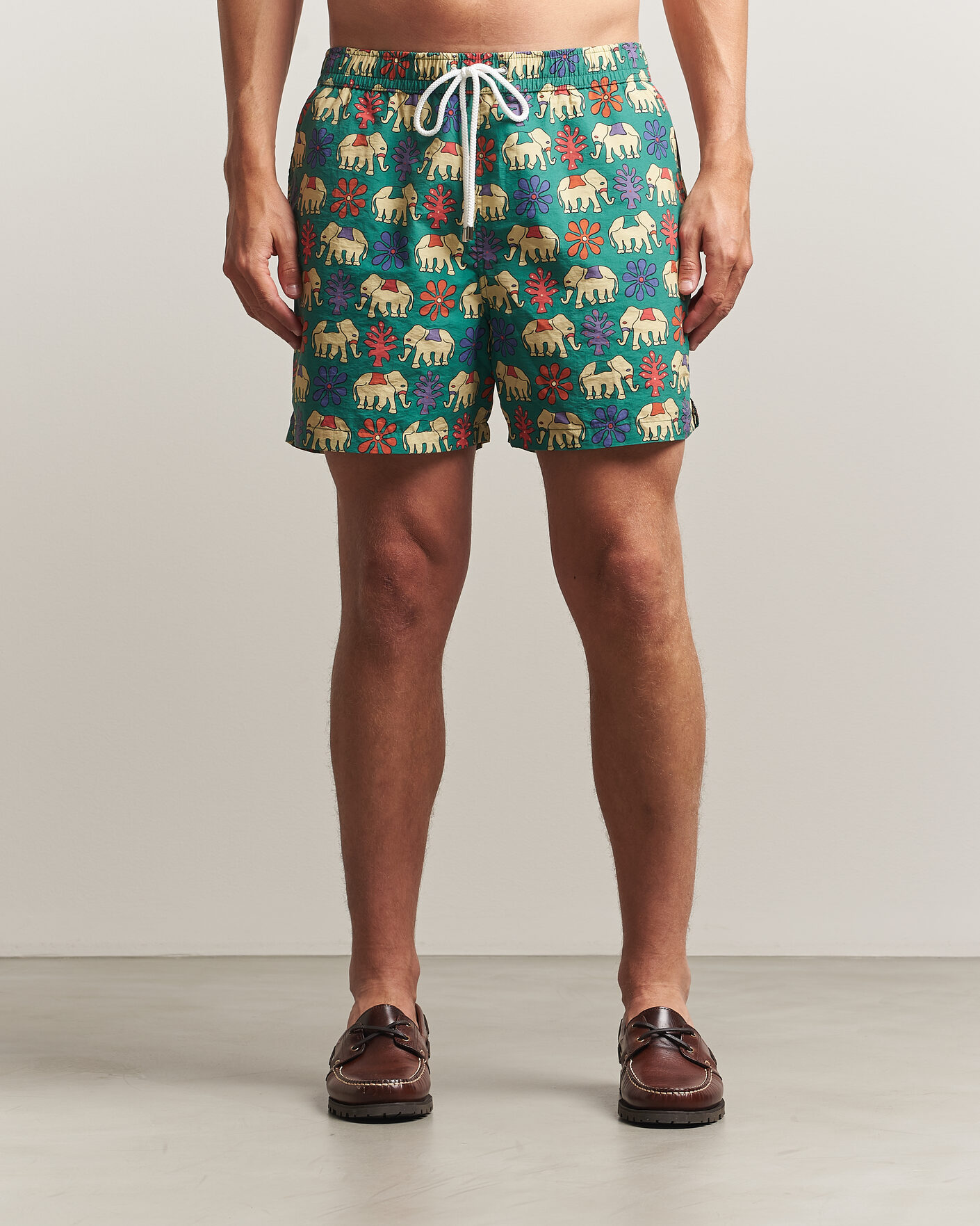 Herre | Badeshorts | Drake's | Elephants Drawstring Swimshorts Green