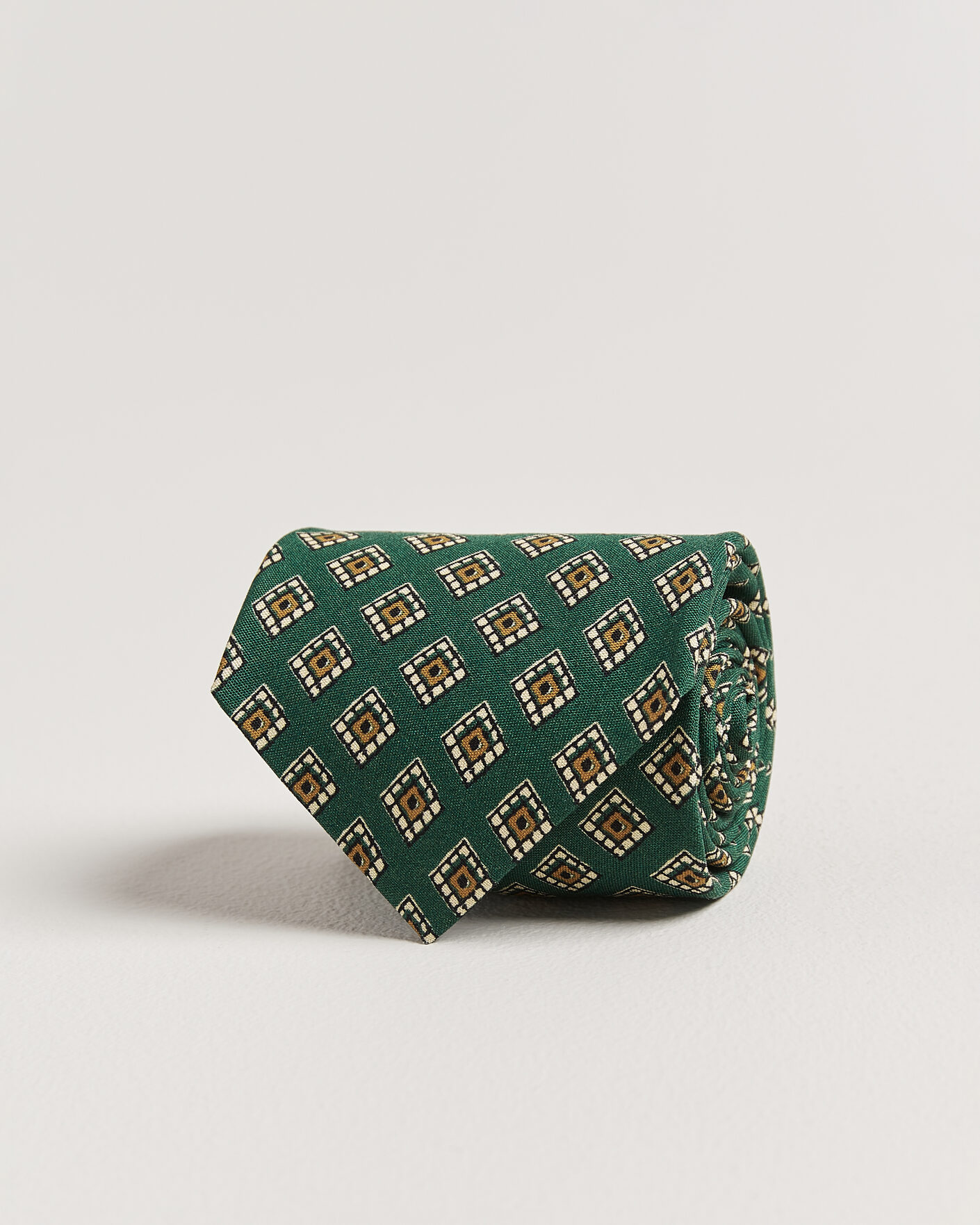Herre | Slips | Drake's | Tile Medallion Habotai Silk Tie Green