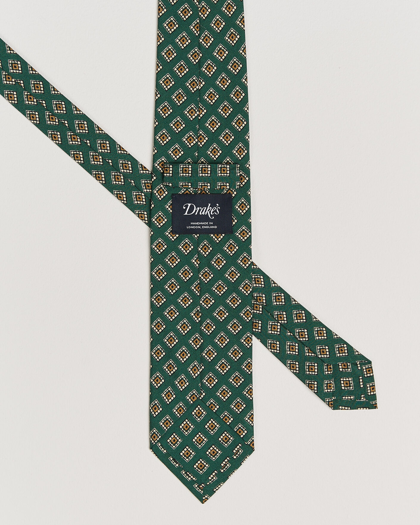 Herre | Slips | Drake's | Tile Medallion Habotai Silk Tie Green