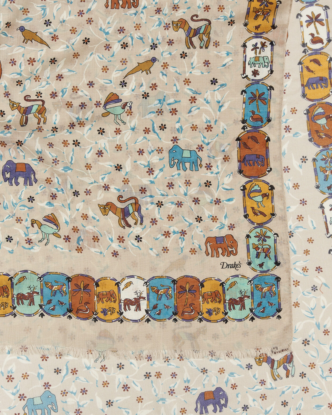 Herre | Scarves | Drake's | Loose Animal Wool/Silk Print Scarf Beige