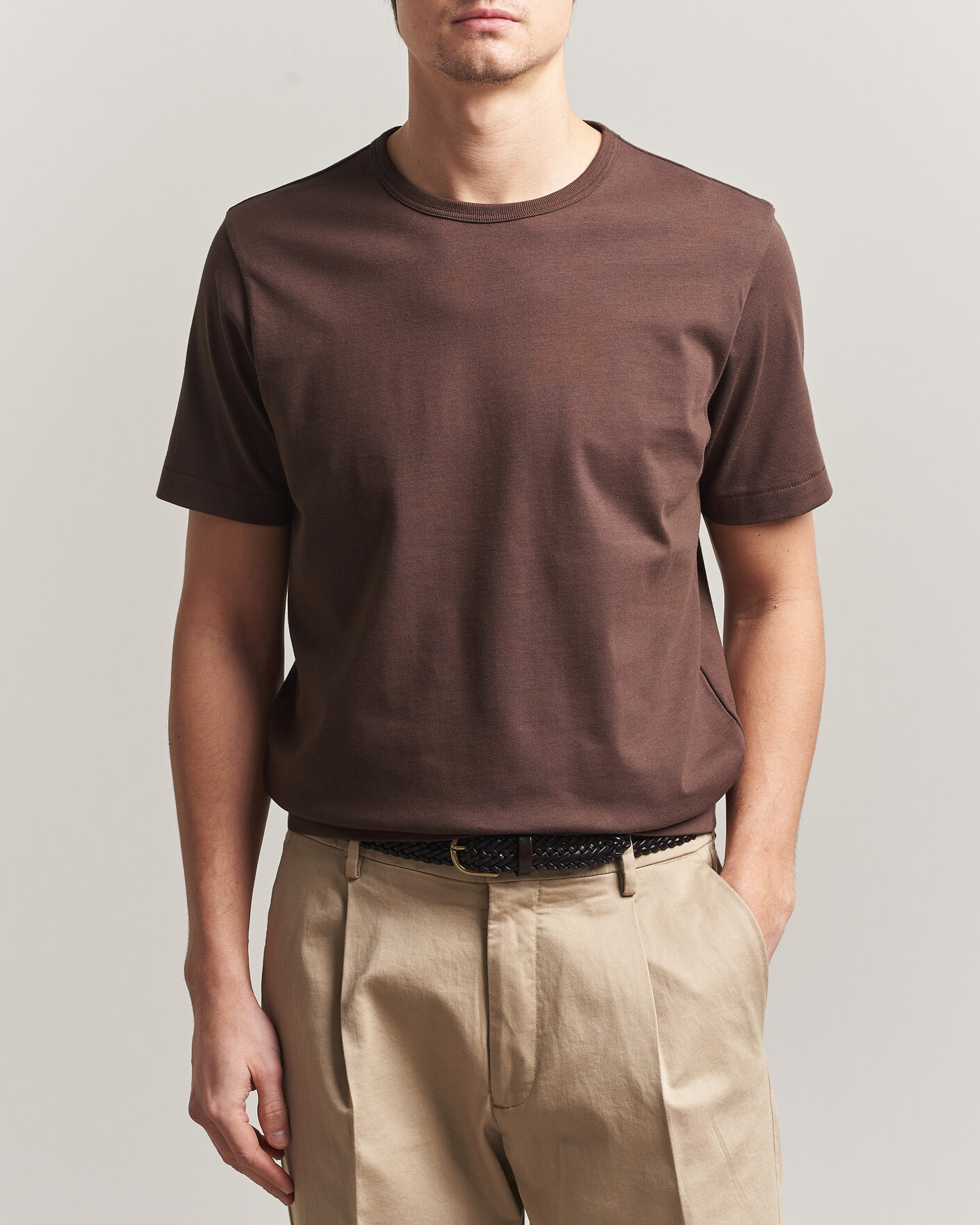Herre | T-Shirts | Merz b. Schwanen | Classic Fit Sturdy T-Shirt Chocolate