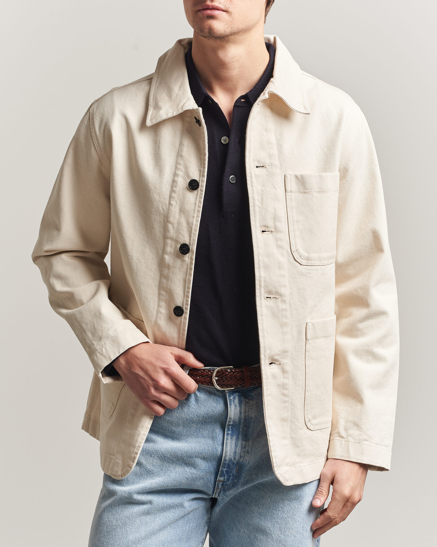 Herre | Skjorter | Merz b. Schwanen | Worker Cotton Twill Overshirt Nature
