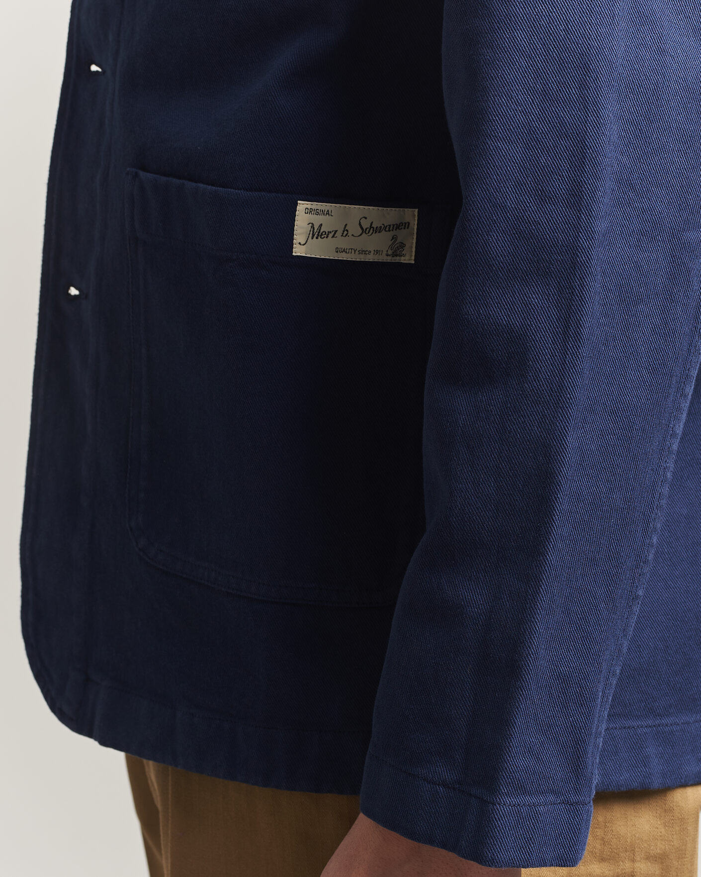 Herre | Skjorter | Merz b. Schwanen | Worker Cotton Twill Overshirt Ink Blue
