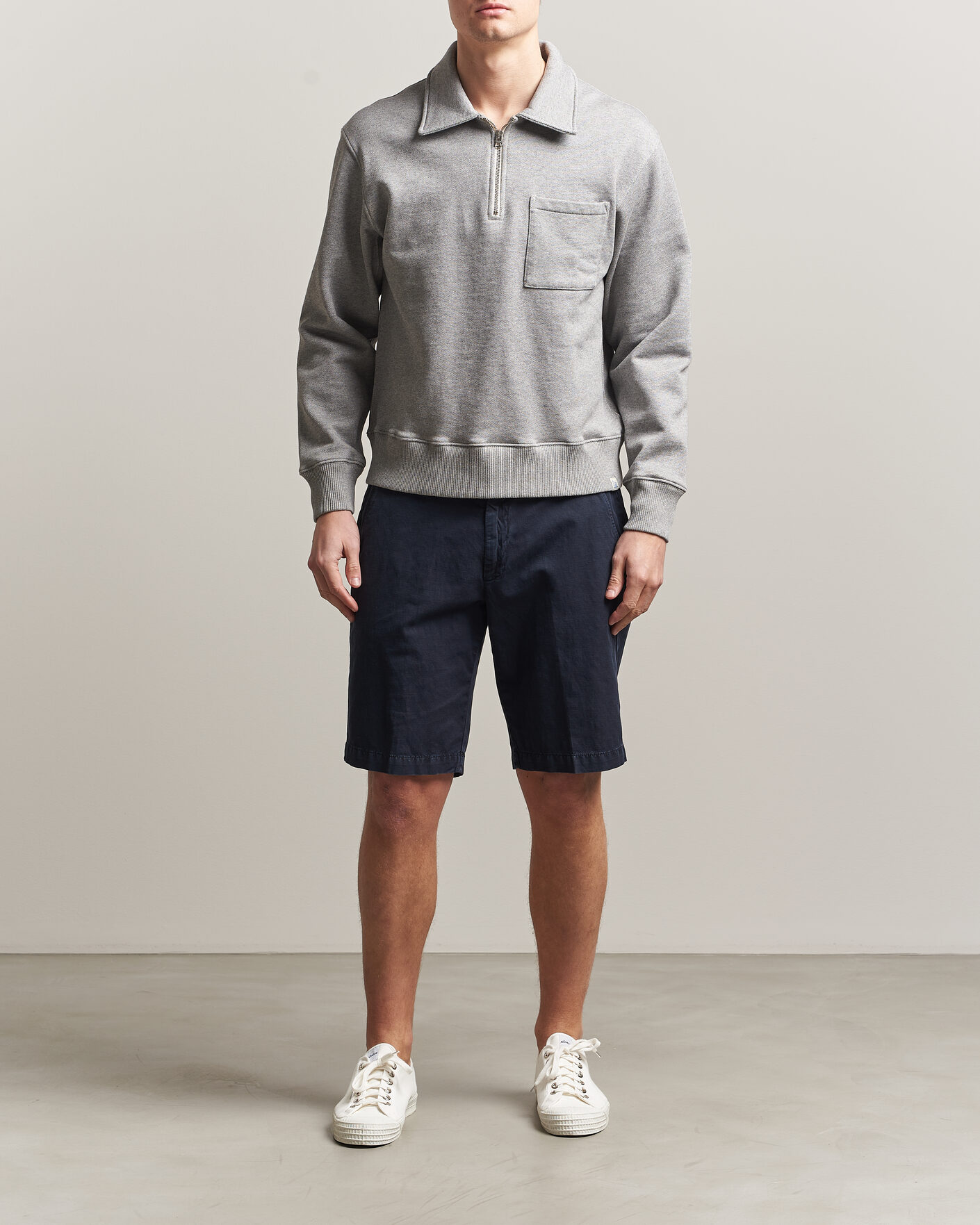 Herre | Gensere | Merz b. Schwanen | Classic Fit Authentic Fleece Half Zip Grey Melange