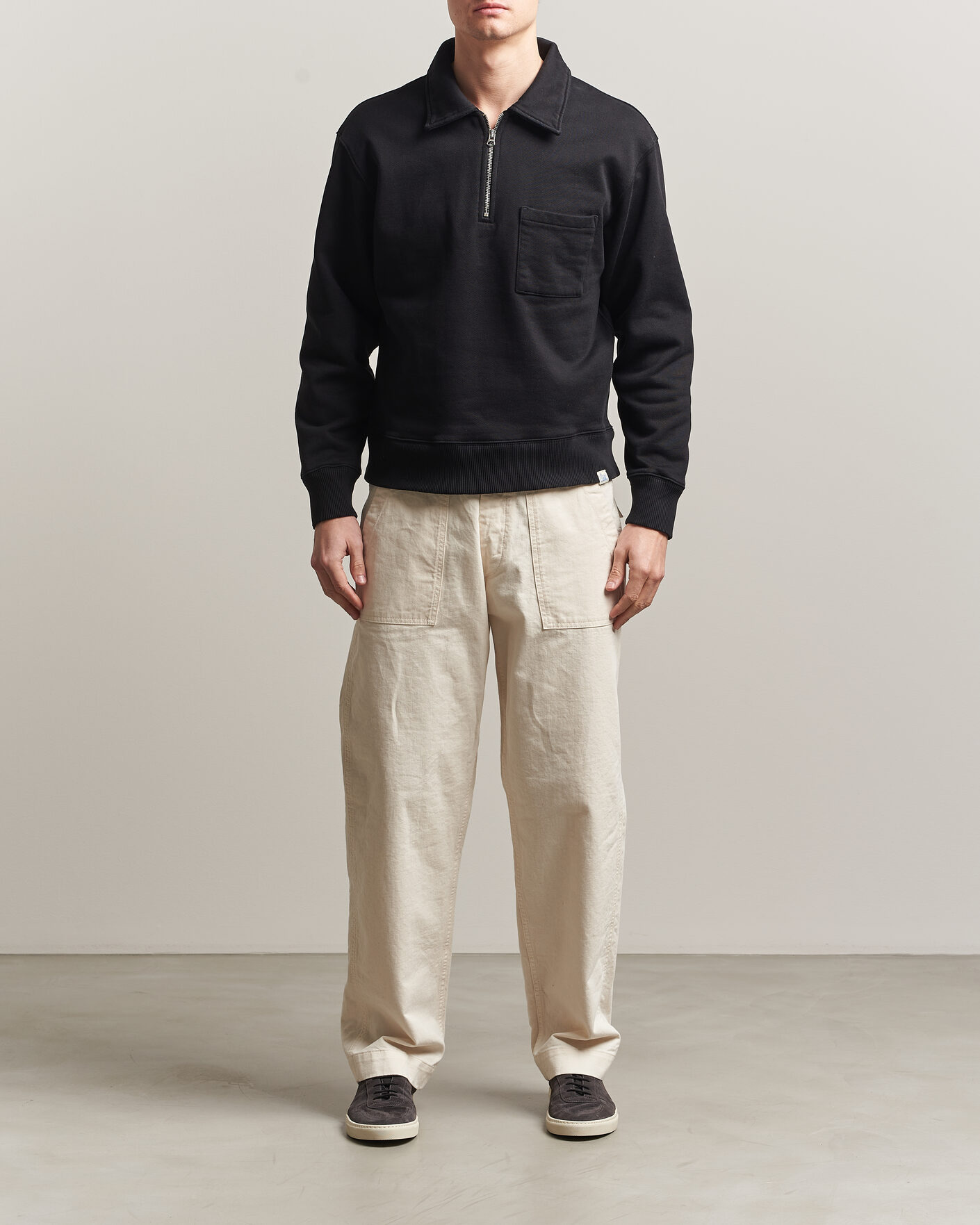 Herre | Gensere | Merz b. Schwanen | Classic Fit Authentic Fleece Half Zip Black