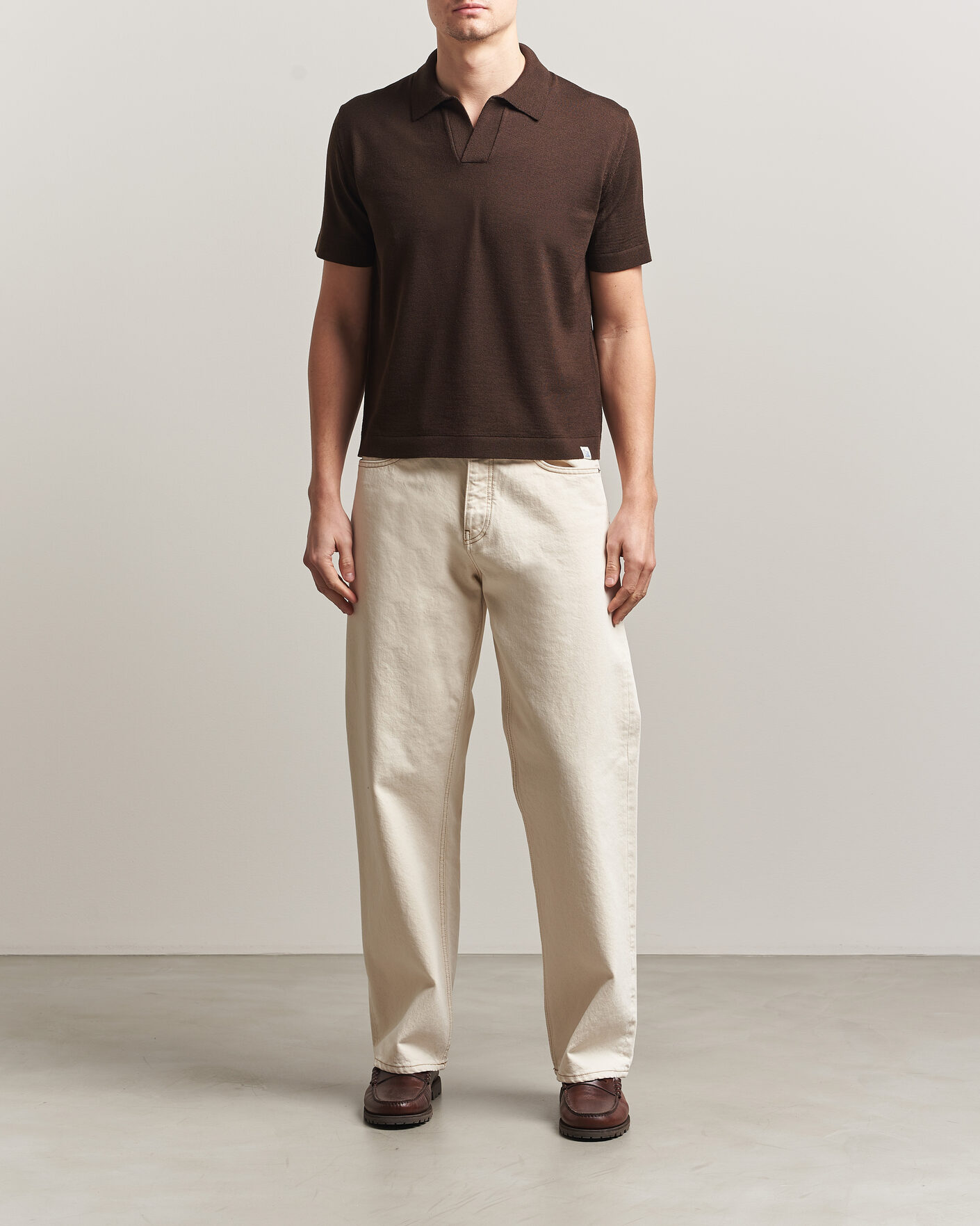 Herre | Pikéer | Merz b. Schwanen | Relaxed Fit Merino Knitted Polo Coffee