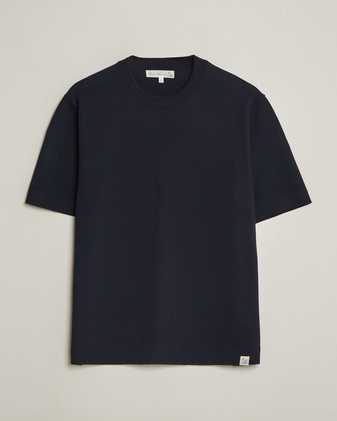 Herre | T-Shirts | Merz b. Schwanen | Relaxed Fit Merino Knitted T-Shirt Dark Navy