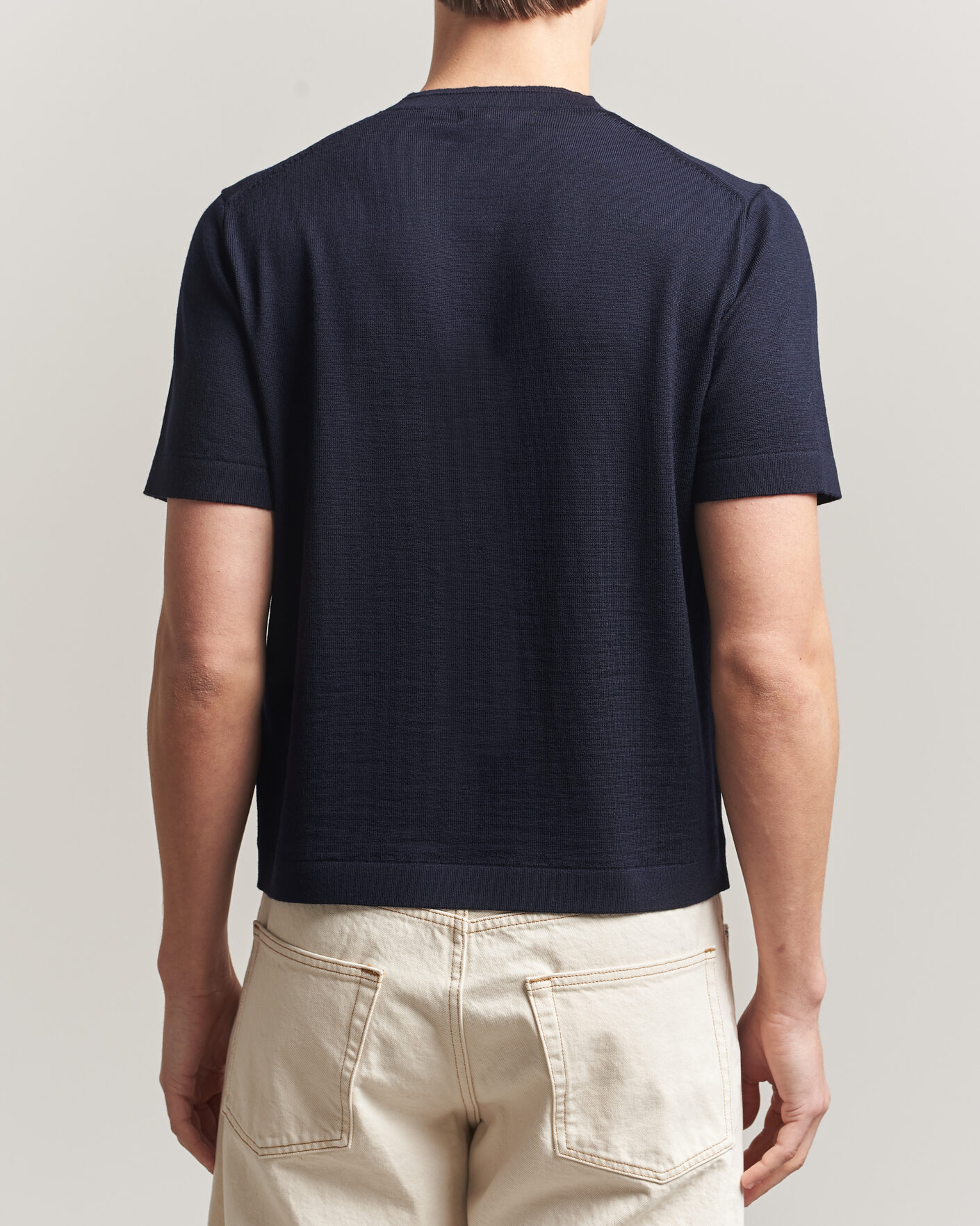 Herre | T-Shirts | Merz b. Schwanen | Relaxed Fit Merino Knitted T-Shirt Dark Navy