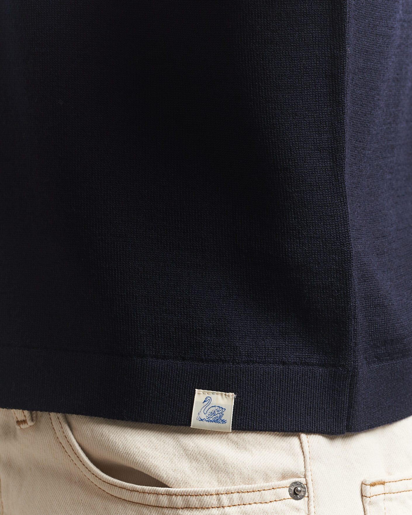 Herre | T-Shirts | Merz b. Schwanen | Relaxed Fit Merino Knitted T-Shirt Dark Navy