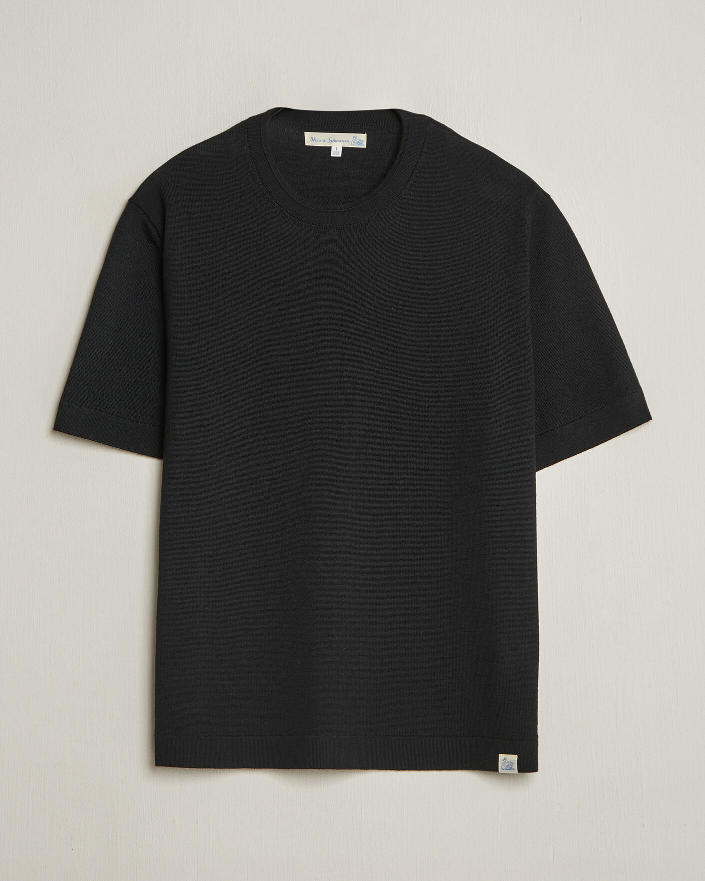 Herre | T-Shirts | Merz b. Schwanen | Relaxed Fit Merino Knitted T-Shirt Black