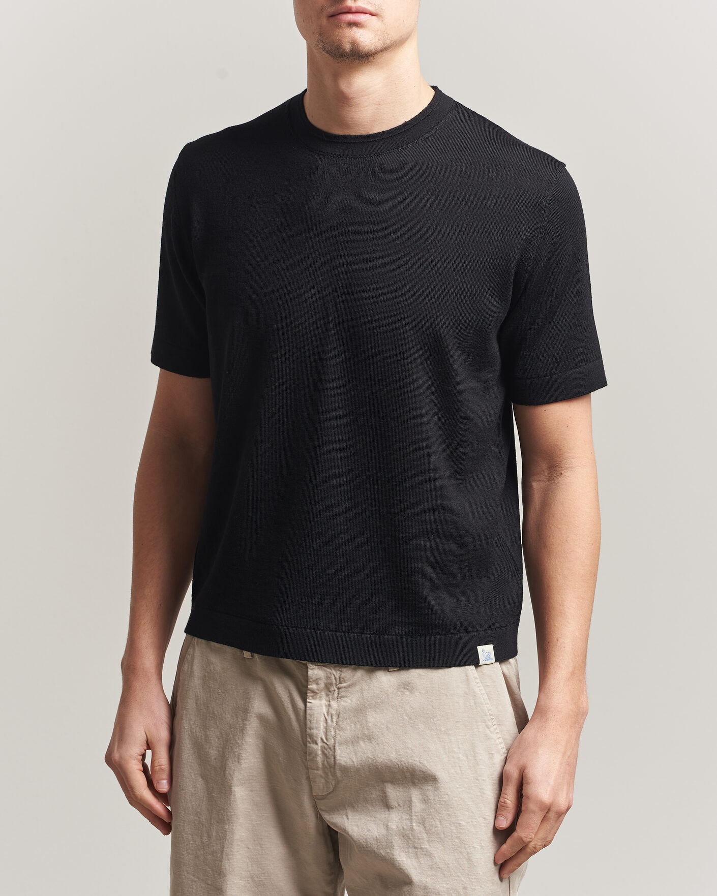Herre | T-Shirts | Merz b. Schwanen | Relaxed Fit Merino Knitted T-Shirt Black