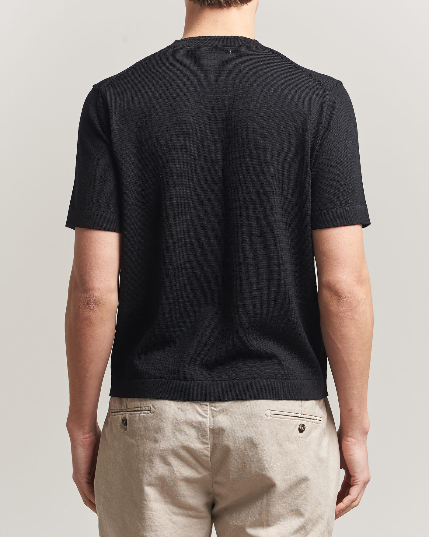 Herre | T-Shirts | Merz b. Schwanen | Relaxed Fit Merino Knitted T-Shirt Black