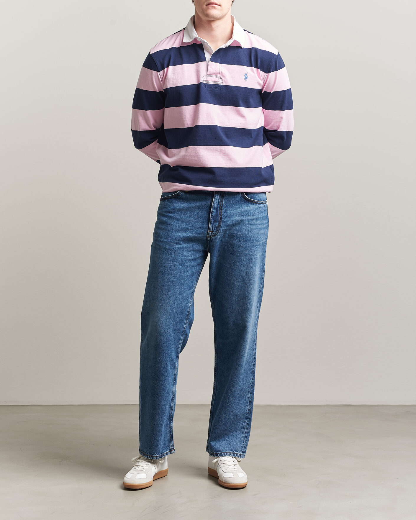 Herre | Gensere | Polo Ralph Lauren | Jersey Striped Rugger Carmel Pink/Newport Navy