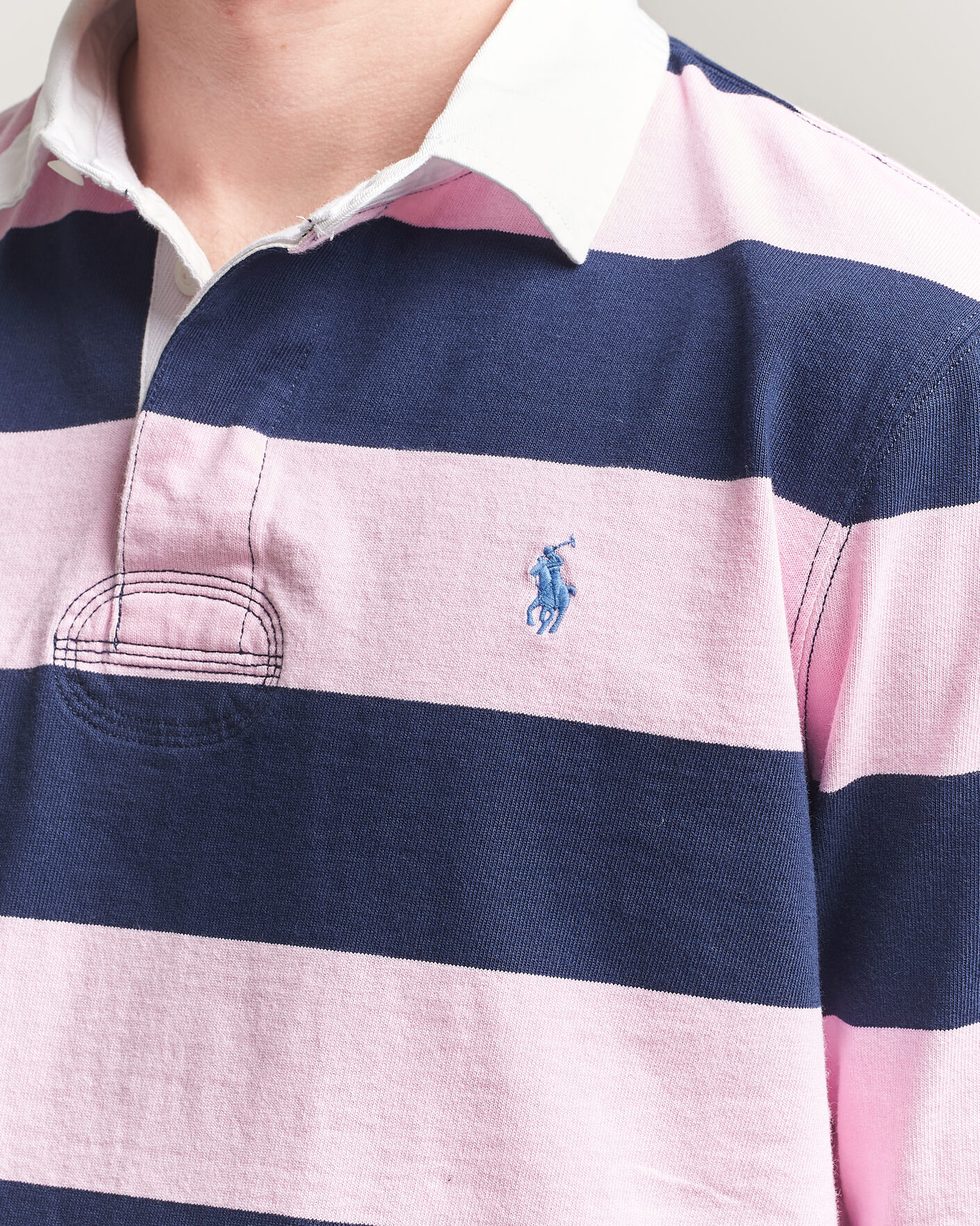 Herre | Gensere | Polo Ralph Lauren | Jersey Striped Rugger Carmel Pink/Newport Navy
