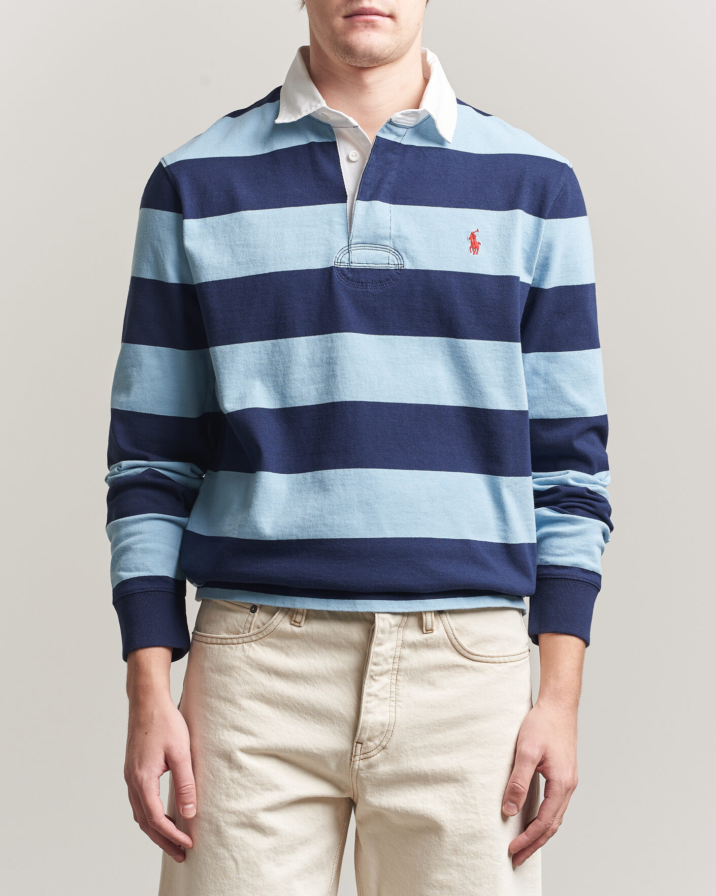 Herre | Gensere | Polo Ralph Lauren | Jersey Striped Rugger Powder Blue/Newport Navy