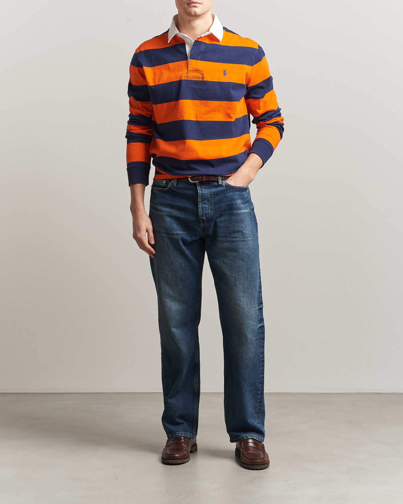 Herre | Gensere | Polo Ralph Lauren | Jersey Striped Rugger Sailing Orange/Newport Navy