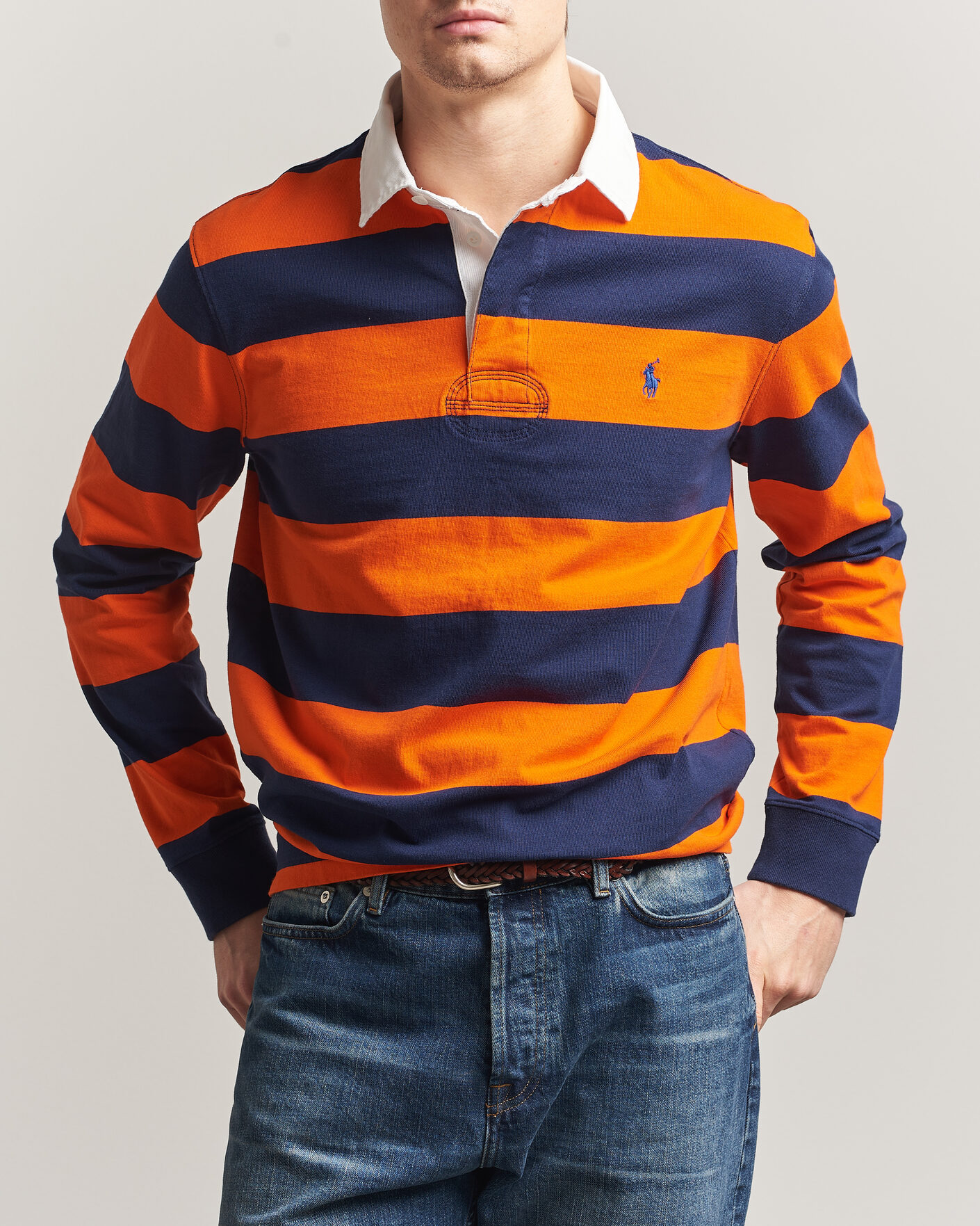 Herre | Gensere | Polo Ralph Lauren | Jersey Striped Rugger Sailing Orange/Newport Navy